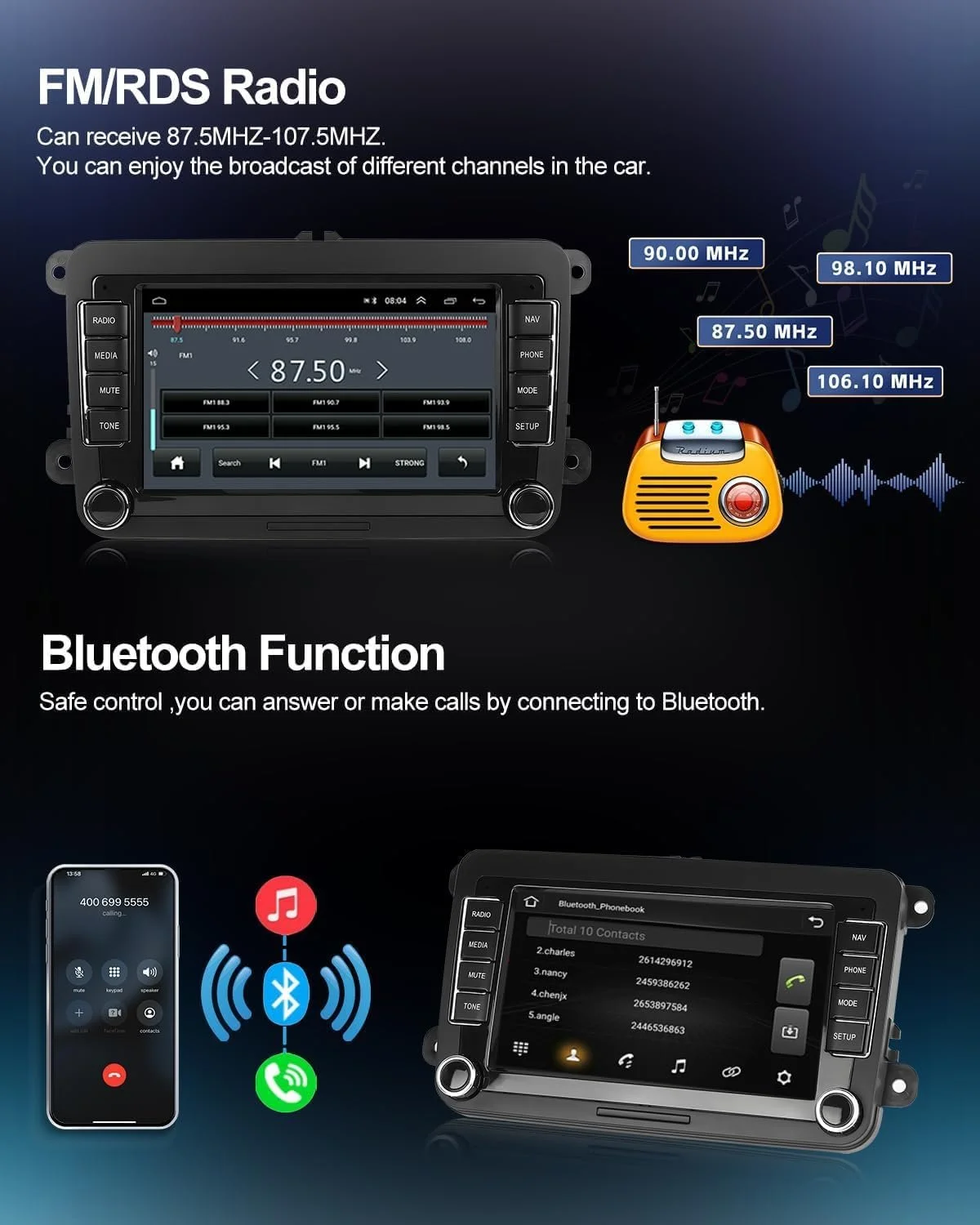 Штатная автомагнитола AWESAFE для Golf 5 6 VW Passat Polo Seat Skoda / 7" / Сенсорная / 2/32Гб / Android 13 / Bluetooth / WI-FI / GPS / USB, фото №4