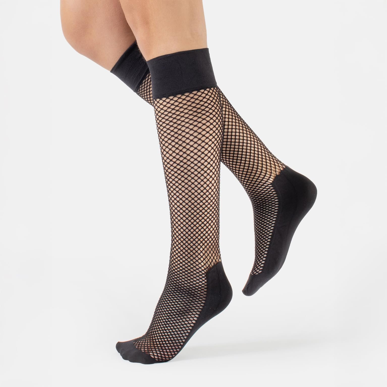 Чулки Calzitaly Fishnet с мелкими отверстиями, 2 пары, Черный Бежевый, фото №2