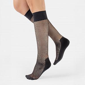 Чулки Calzitaly Fishnet с мелкими отверстиями, 2 пары, Черный Бежевый synthetic.ua - Фото 1