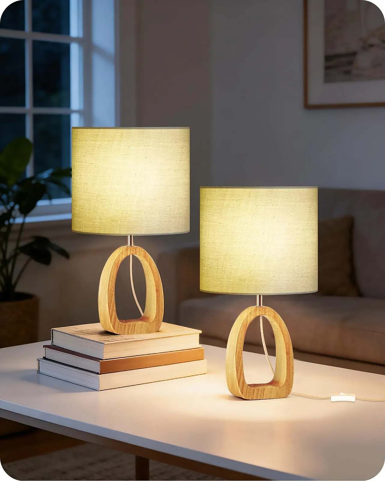 Настільні лампи ZME07TLDP205 Набір 2 шт. Дерево E27 2700K Бежеві 36 см, фото №9