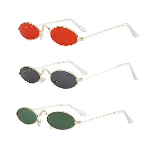 Солнцезащитные очки YSJCHEBS Овальные Ретро Металлические Золотая оправа красная фольга 3 шт. - Фото 1