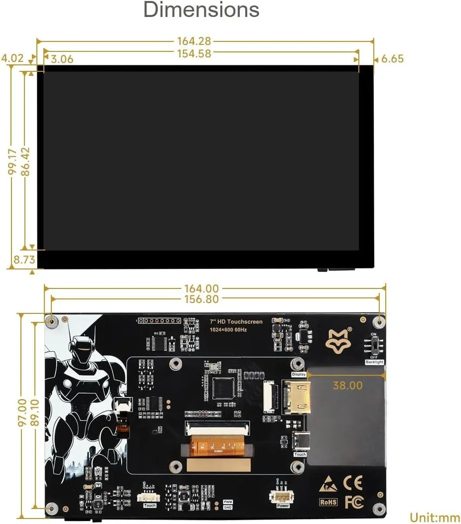 Монитор портативный сенсорный 7" LUCKFOX 7-HD-Touchscreen IPS 60 Гц, фото №6