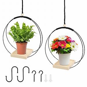 Підвісні кошики для рослин KVXXVX 2 шт метал дерево чорні - Фото 1