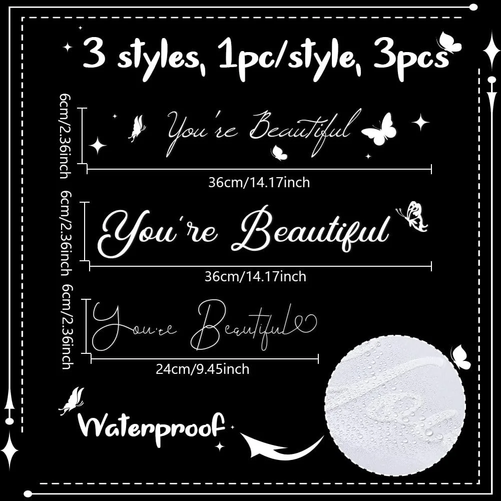 Наклейки на дзеркало "Du Bist Schön" 3 штуки 3 стилі Світловідбиваючі 450 x 60 мм, фото №2 Наклейки на дзеркало "Du Bist Schön" 3 штуки 3 стилі Світловідбиваючі 450 x 60 мм, фото №2