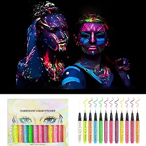 Рідка Підводка для очей Кольорова Водостійка Fluorescent Glitter Pack of 12 UV Neon Пігментована Графічна synthetic.ua - Фото 1
