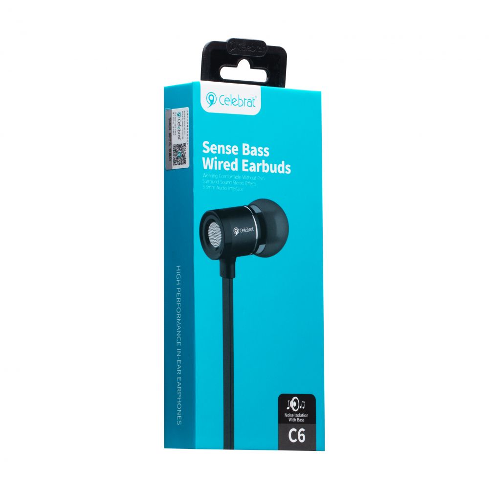 Проводные наушники Celebrat 3.5 mm C6 вкладыши с микрофоном 1.2 m Black, фото №2