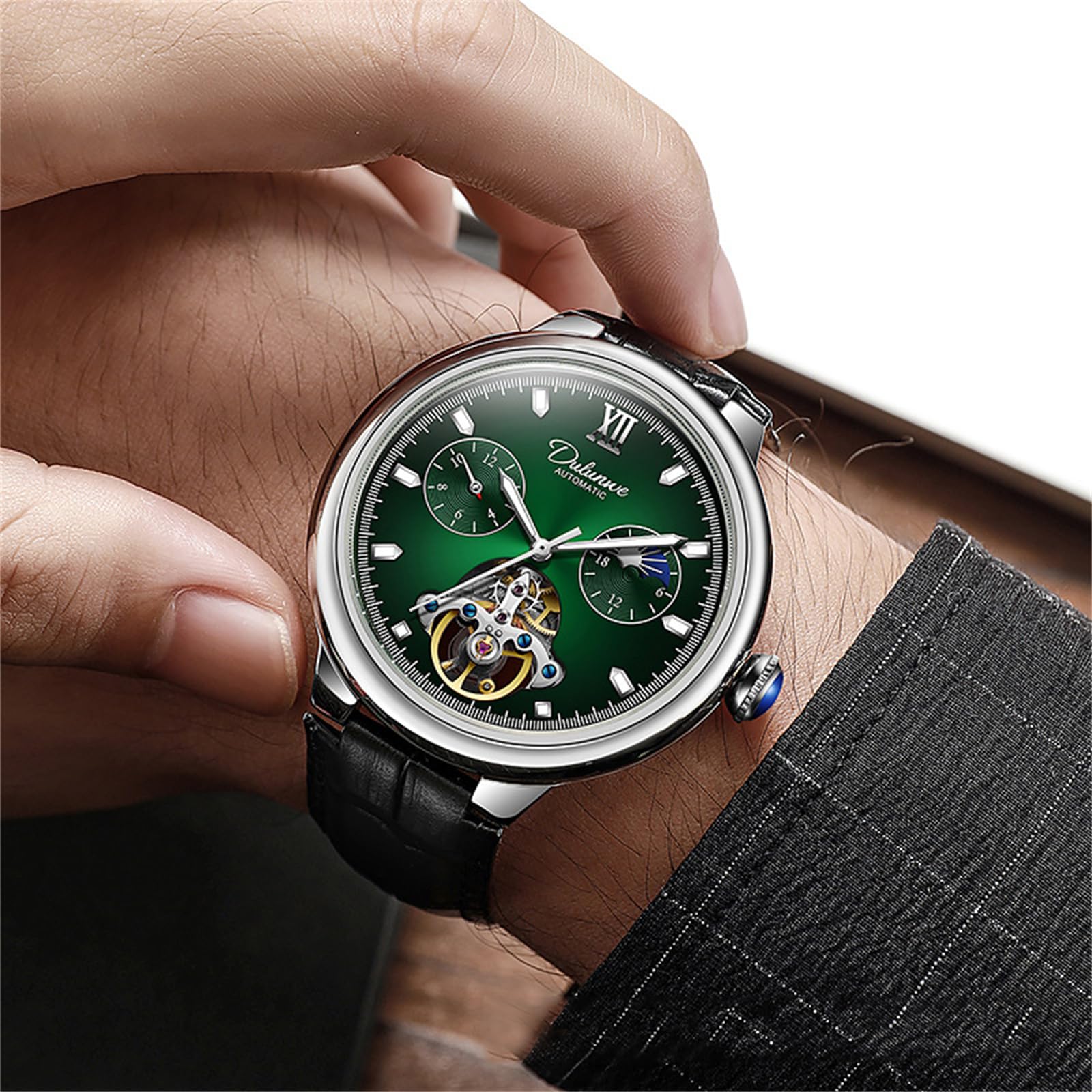 Годинники FORSINING Tourbillon Чоловічі Механічні Із Автоматичним Заводом Місячна Фаза Водонепроникні Люмінесцентні, фото №6