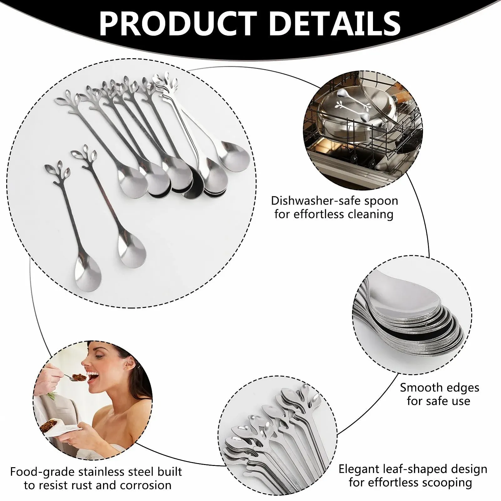 Кавові ложки з нержавіючої сталі Leaf, 12 шт, маленькі, фото №6