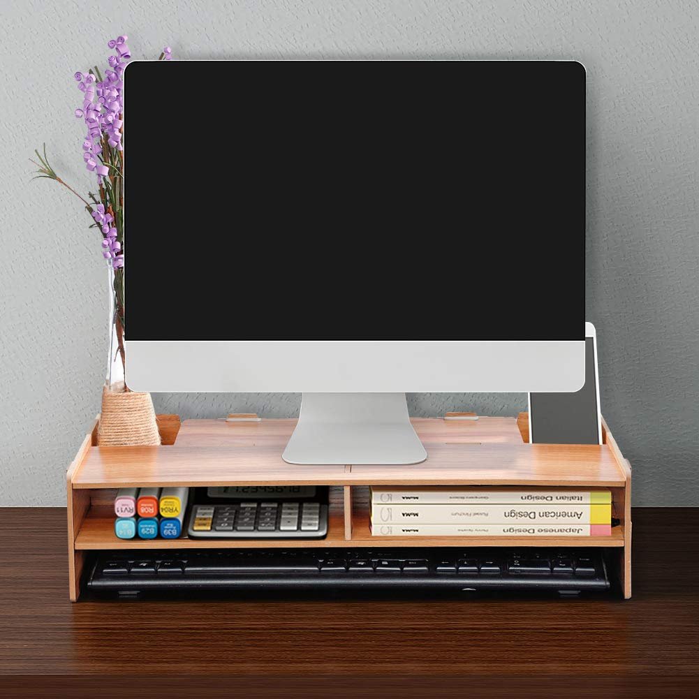 Підставка для монітора дерев'яна з відділеннями, для клавіатур, мобільних телефонів, ергономічна, фото №8
