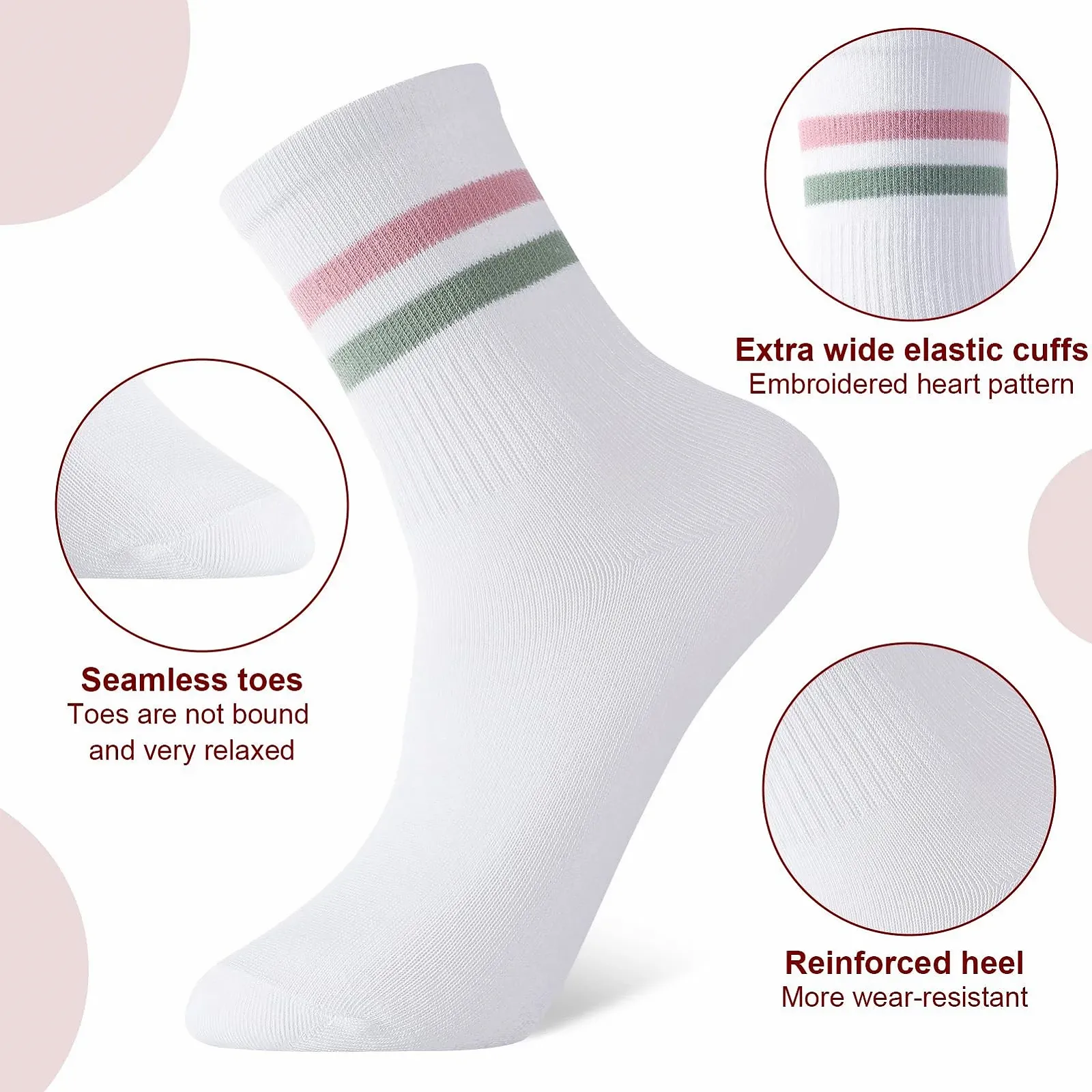 Спортивные носки 8 пар Женские теннисные носки 39-42 Хлопковые носки Дышащие носки для бега в полоску, фото №3