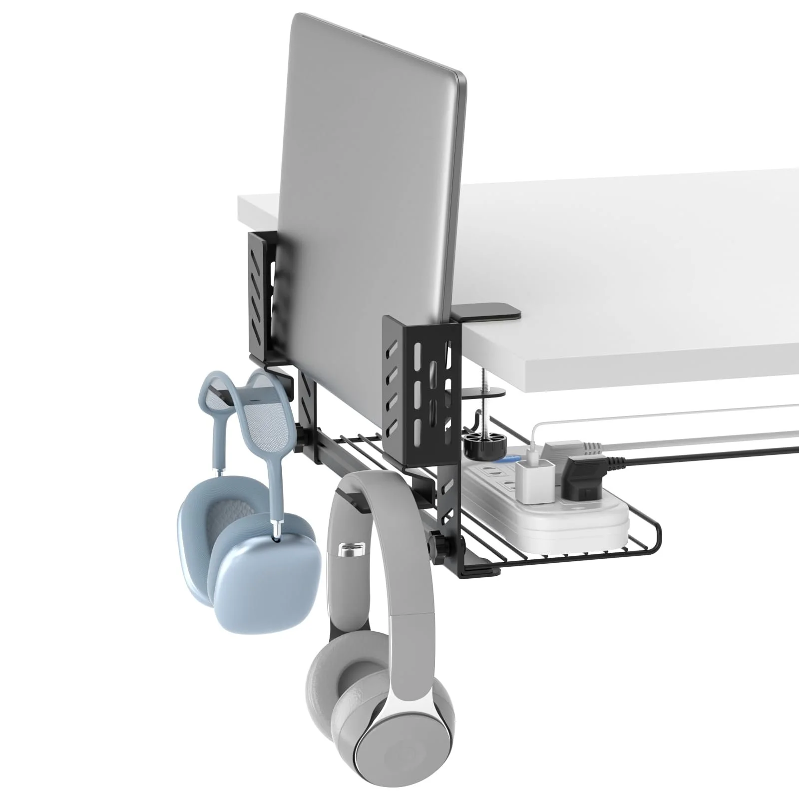 Подставка для ноутбука KDD 3 в 1, регулируемая настольная подставка с боковым хранением, органайзером для кабелей, держателем для наушников и кабельной стяжкой, зажимной держатель для ноутбука/гарнитуры, не требует сверления, фото №1 Подставка для ноутбука KDD 3 в 1, регулируемая настольная подставка с боковым хранением, органайзером для кабелей, держателем для наушников и кабельной стяжкой, зажимной держатель для ноутбука/гарнитуры, не требует сверления, фото №1