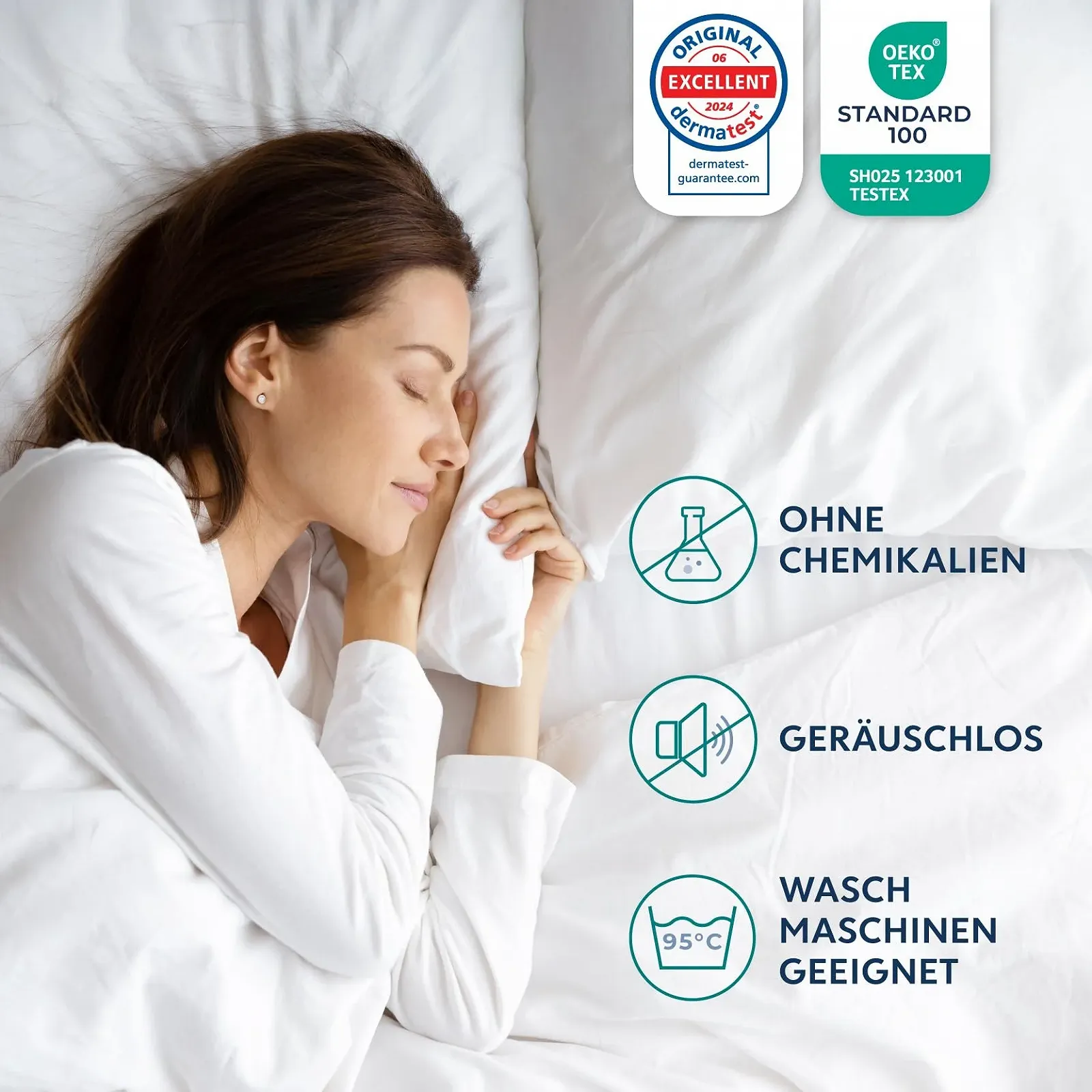 Набір для подушок Dreamzie 2 шт. 80 x 80 см, чохол, постільна білизна для алергіків, професійно протестована, фото №7