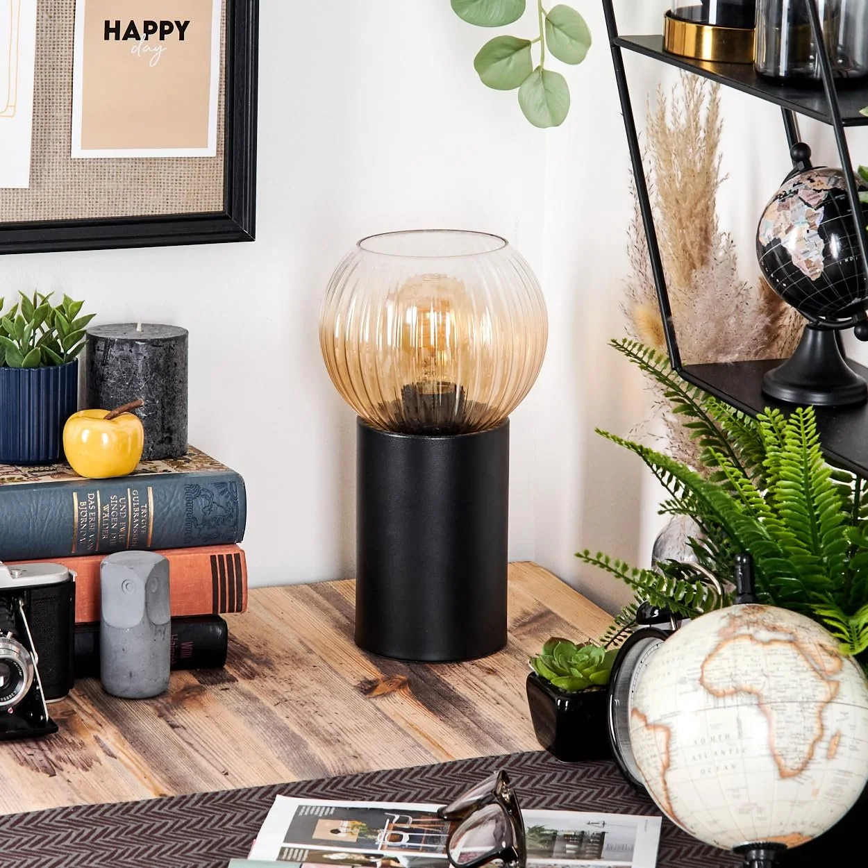 Настільна лампа HOFSTEIN Koyoto Метал/Скло E27 15 см Black/Amber/Clear, фото №2