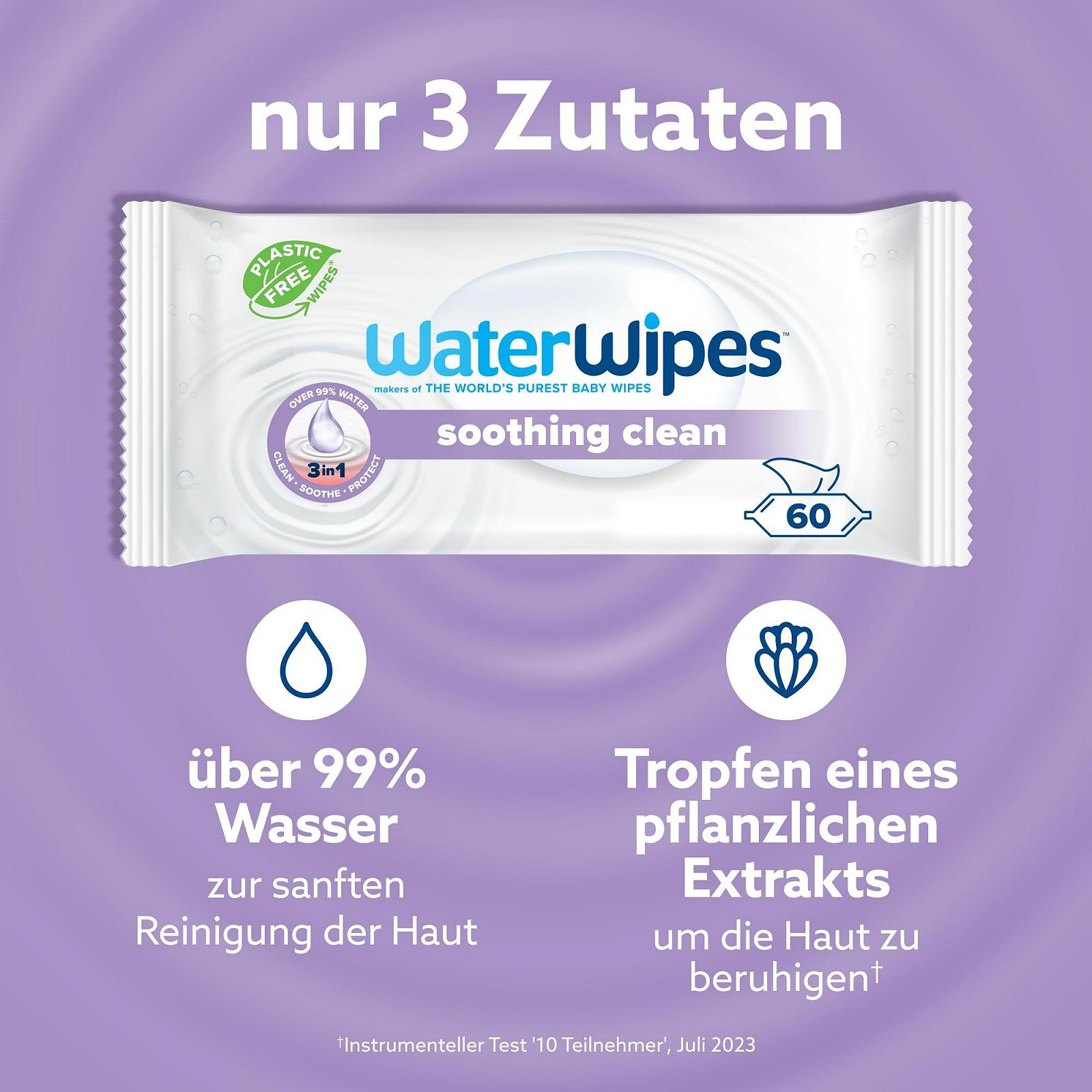Влажные салфетки WaterWipes Relieving Cleaning Baby, 360 штук (6 упаковок), с 99% содержанием воды и растительных экстрактов, влажные салфетки для лица и тела, фото №3
