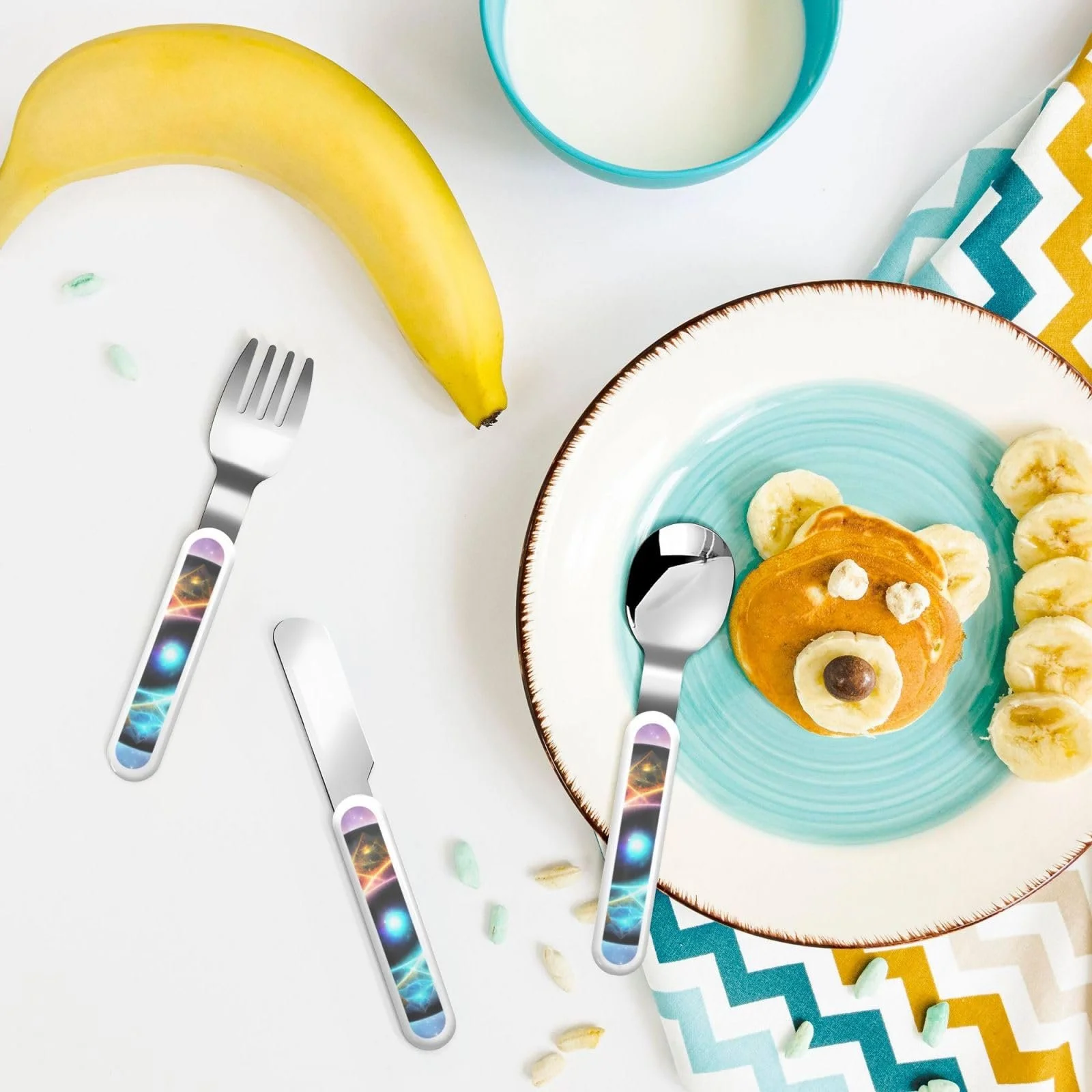 Набір дитячих столових приборів з принтом Wonderful Universe, три предмети, багаторазовий, фото №6 Набір дитячих столових приборів з принтом Wonderful Universe, три предмети, багаторазовий, фото №6