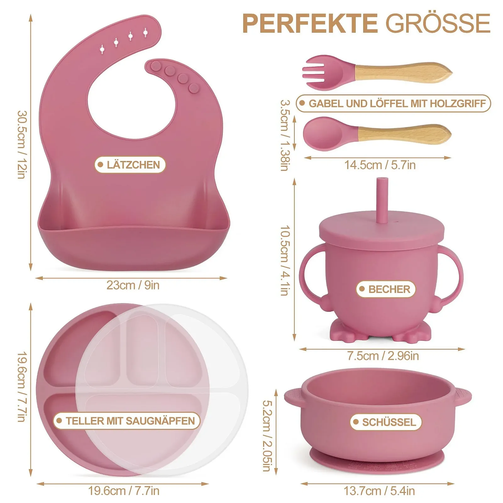 Набір дитячого посуду MOJINL з силікону, нековзний з присоскою, 7 предметів, без BPA з ложкою, виделкою, мискою, слинявчиком, дитячою чашкою, чашкою для пиття та тарілкою, фото №2 Набір дитячого посуду MOJINL з силікону, нековзний з присоскою, 7 предметів, без BPA з ложкою, виделкою, мискою, слинявчиком, дитячою чашкою, чашкою для пиття та тарілкою, фото №2