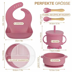 Набір дитячого посуду MOJINL з силікону, нековзний з присоскою, 7 предметів, без BPA з ложкою, виделкою, мискою, слинявчиком, дитячою чашкою, чашкою для пиття та тарілкою synthetic.ua - Фото 1