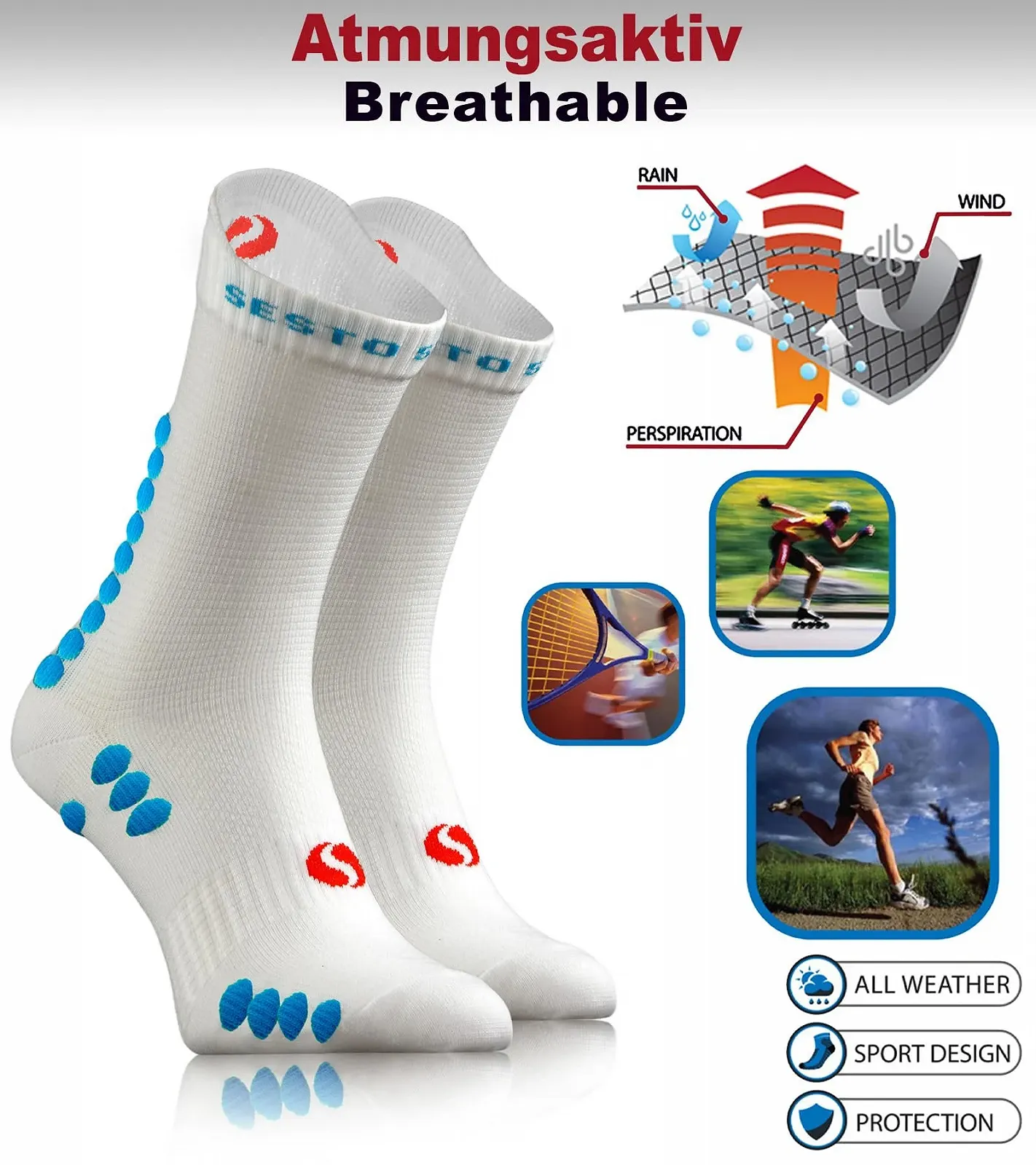 Спортивные носки Sesto Senso (3 пары) для мужчин и женщин, разноцветные, для бега, носки до икр, водоотталкивающие, фото №4