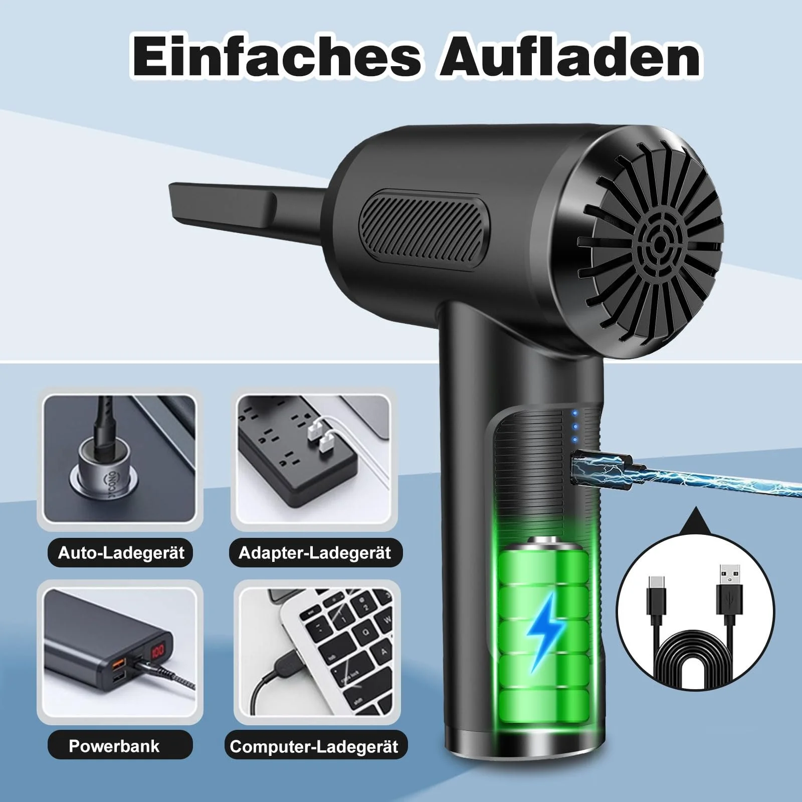 Электрическая воздуходувка и автомобильный пылесос 3 в 1 50,000 RPM 3 Speeds Wireless Mini Blower, фото №5