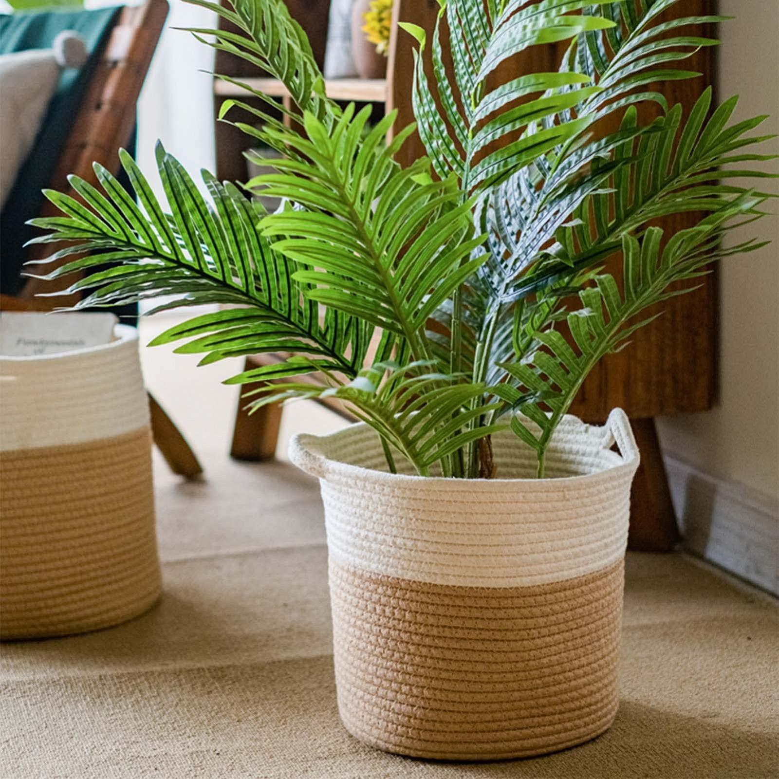 Кошик для рослин 25 см Бавовняна нитка Boho З ручками Біло-сірий, фото №7