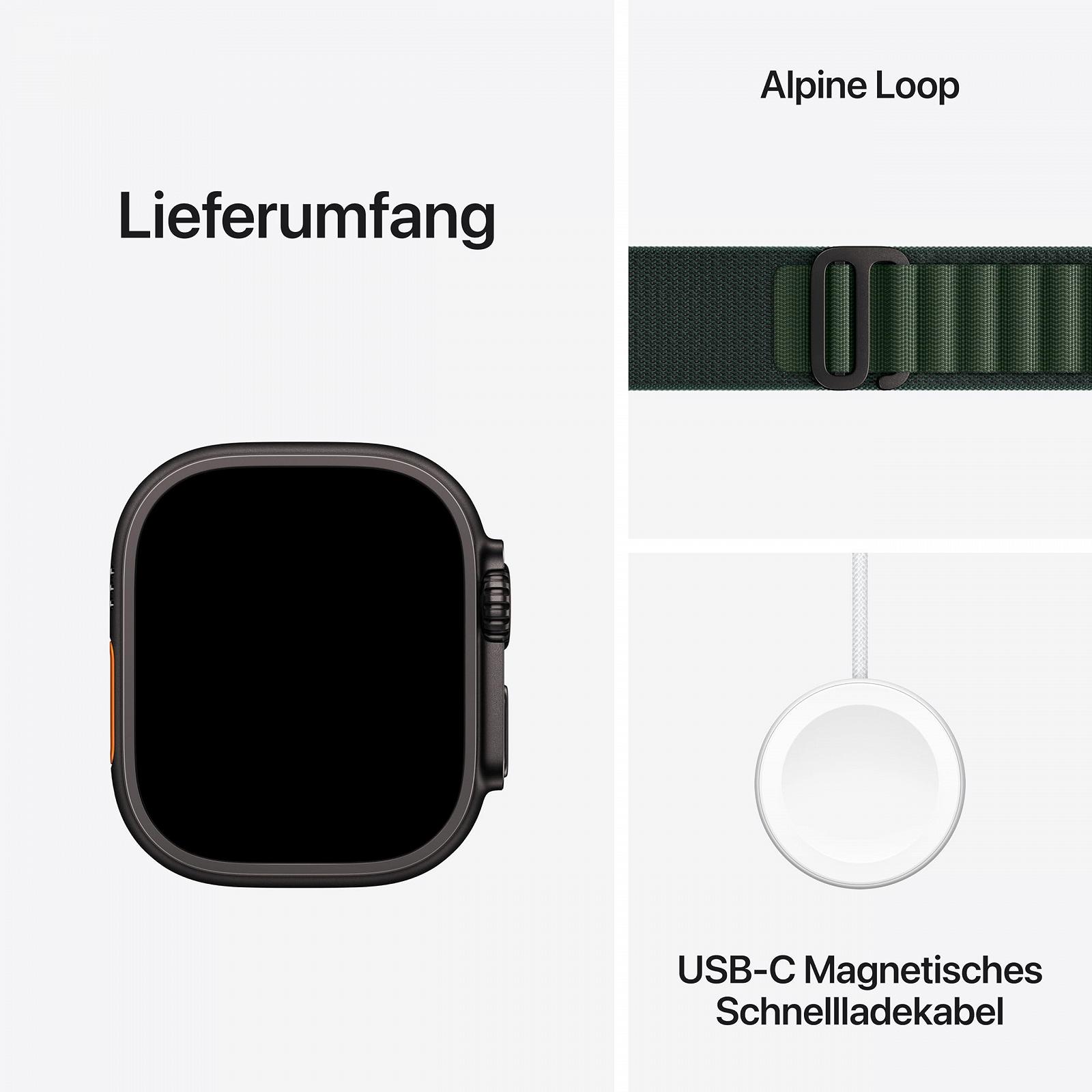 Смарт-годинник Apple Watch Ultra 2 (GPS + Cellular 49мм) Спортивний Титановий корпус Чорний та Alpine Loop Темно-зелений (Small), фото №6