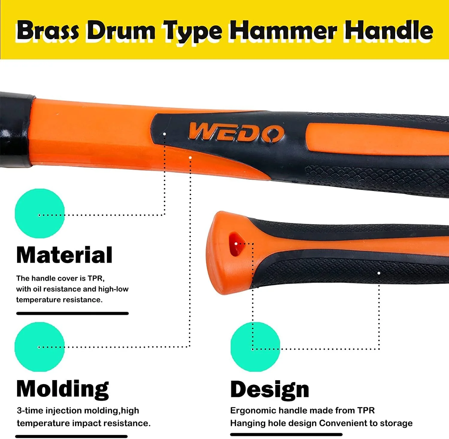Кувалда латунная WEDO BR2103B 1800 г 400 мм, фото №4 Кувалда латунная WEDO BR2103B 1800 г 400 мм, фото №4