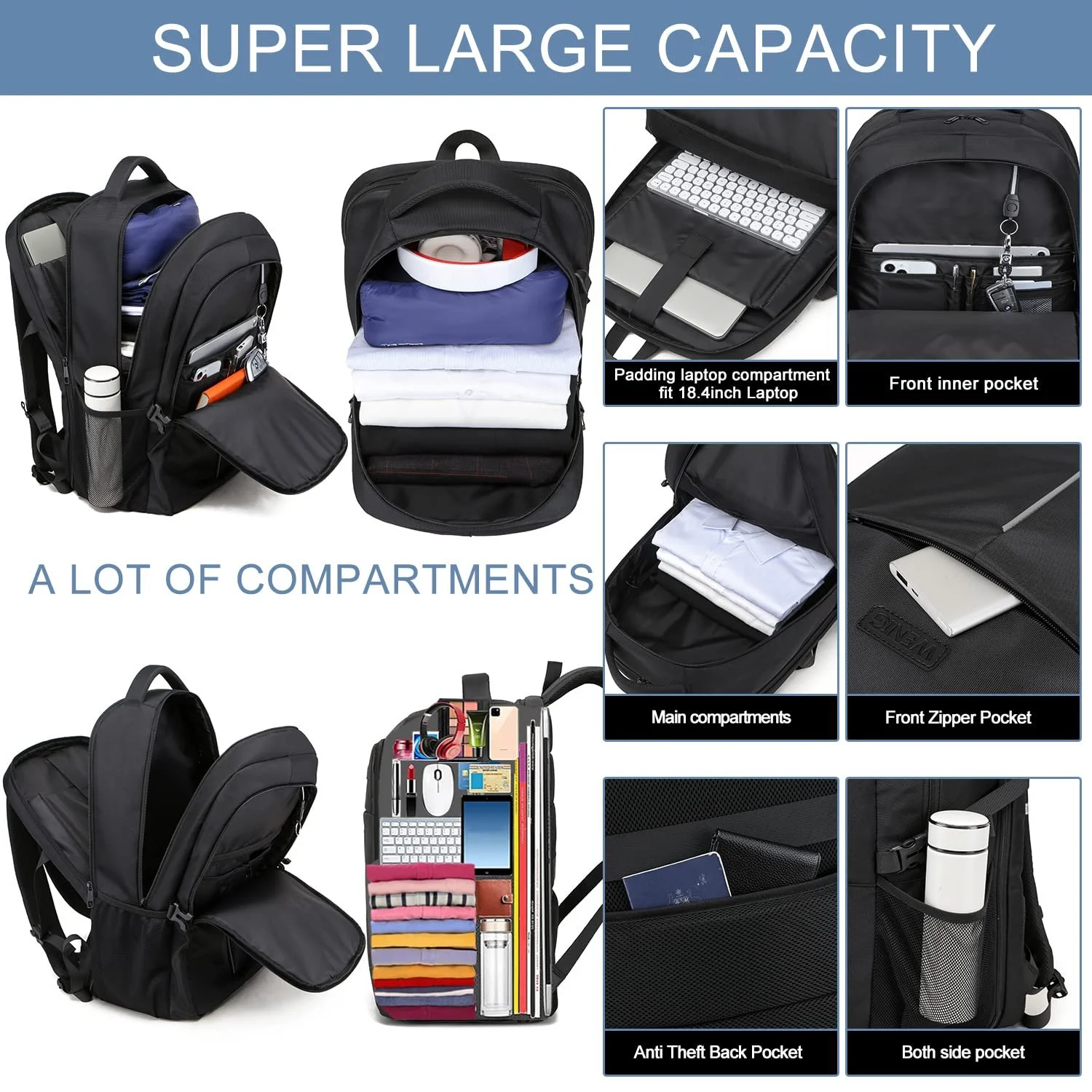 Рюкзак 55 L 18.4 дюйми Black USB TSA, фото №3 Рюкзак 55 L 18.4 дюйми Black USB TSA, фото №3