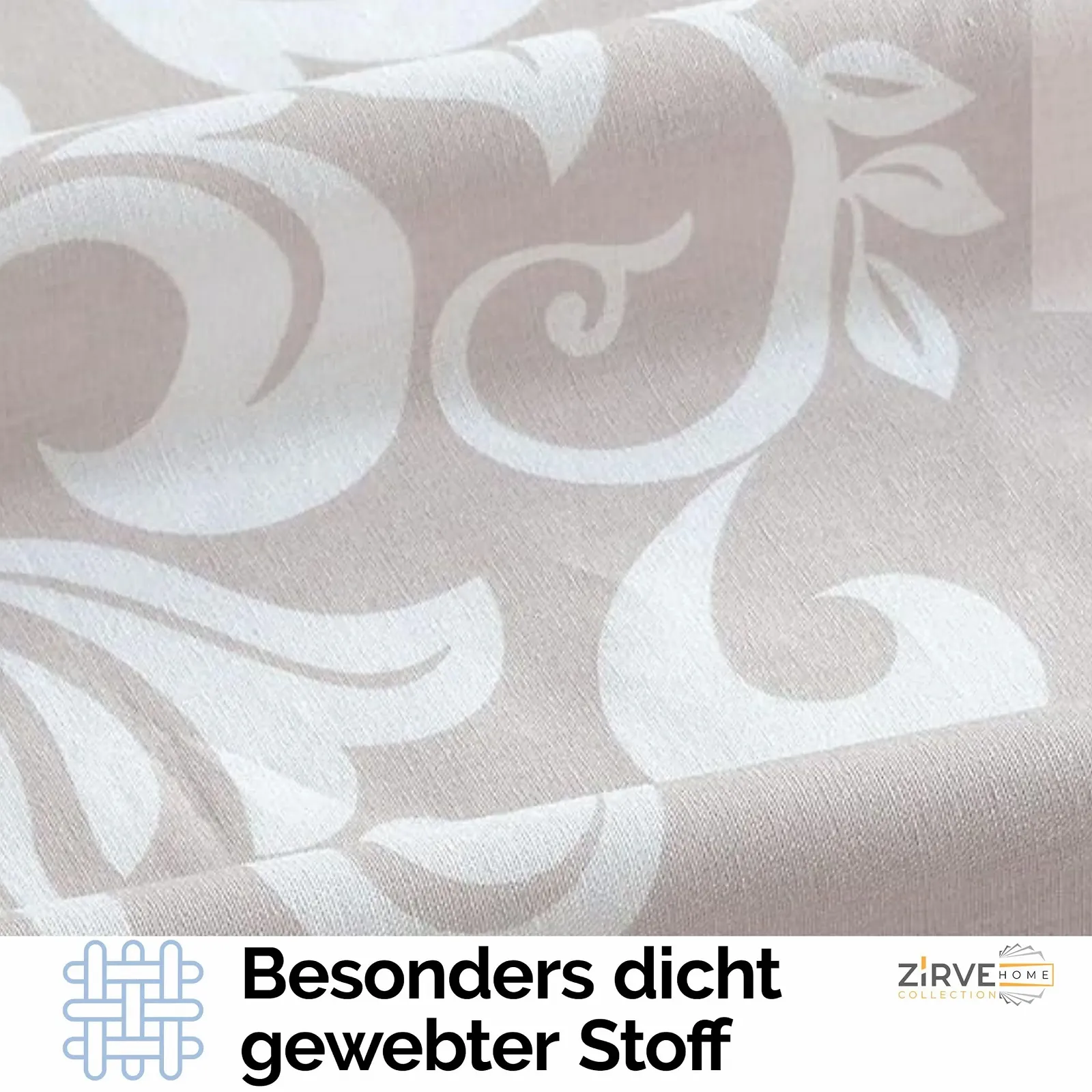 Постільна білизна Zirvehome 135 x 200 см комплект із 2 предметів бавовна/Renforcé на блискавці білий бароковий візерунок бежевий Sade V2, фото №5