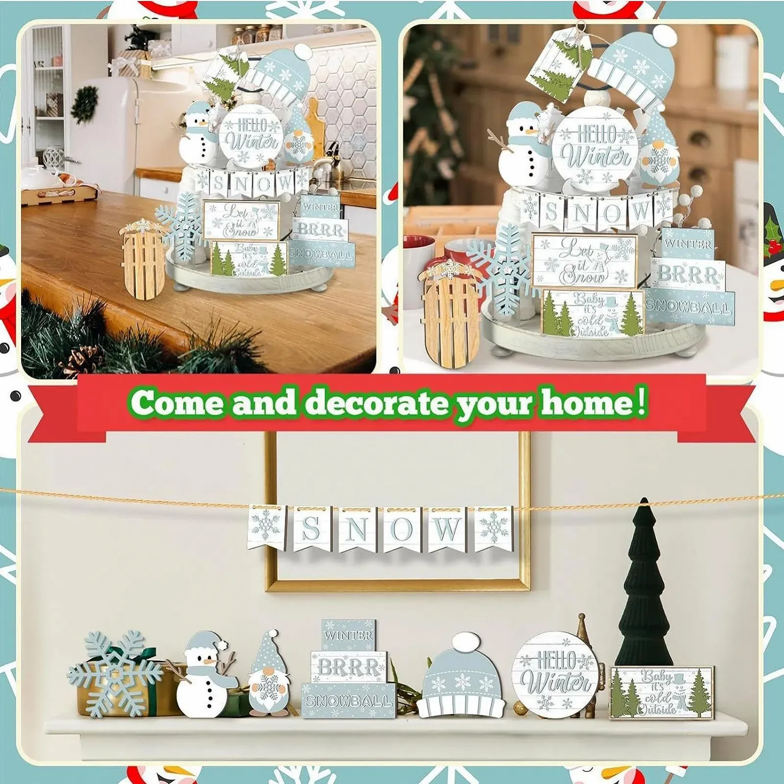 Декоративна таця Fyrdyn Winter, набір для різдвяної прикраси з сніжинками, фото №4