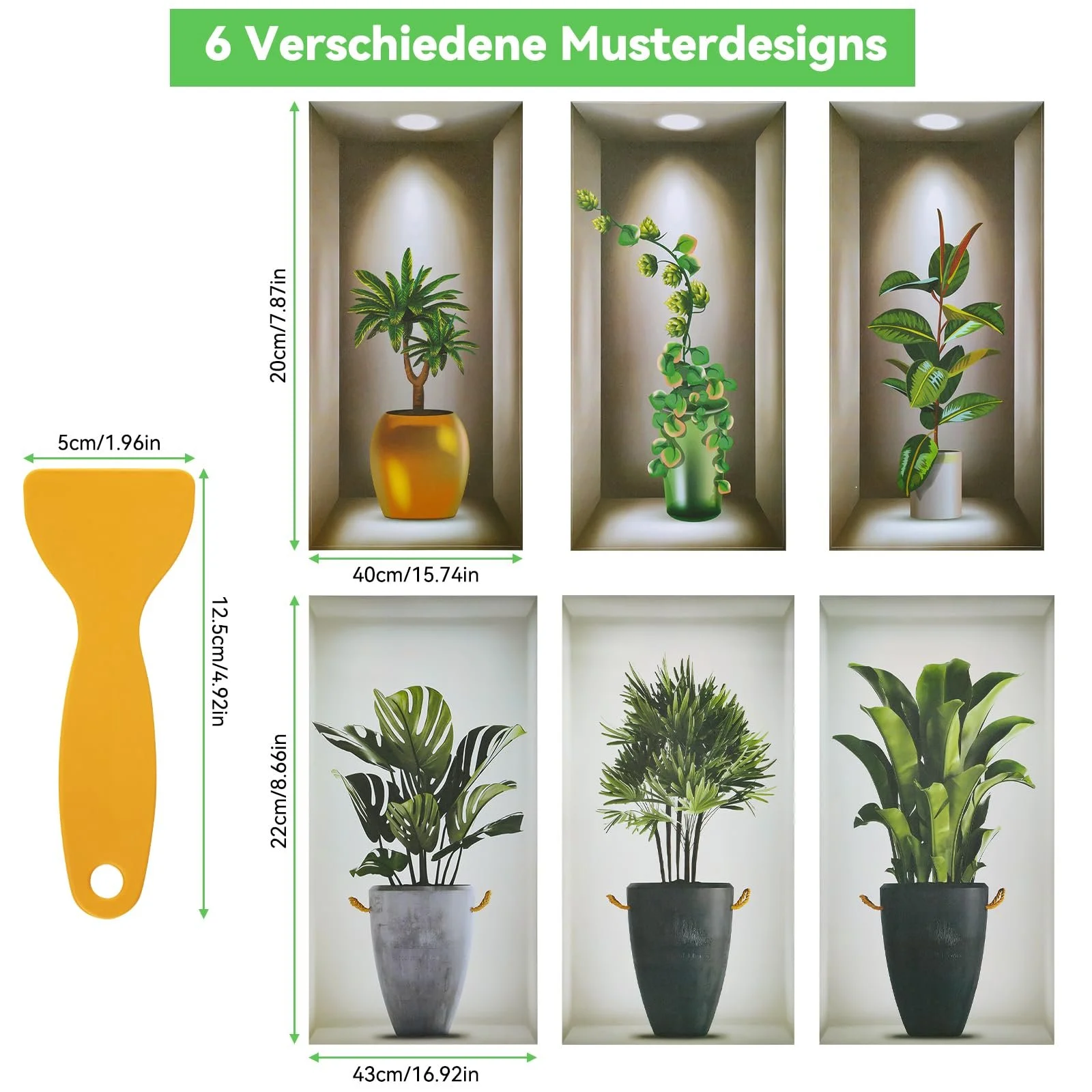 Набір наклейок на стіну 3D Green Plant PVC Бонсай у горщиках 6 шт. зі шпателем, фото №2 Набір наклейок на стіну 3D Green Plant PVC Бонсай у горщиках 6 шт. зі шпателем, фото №2