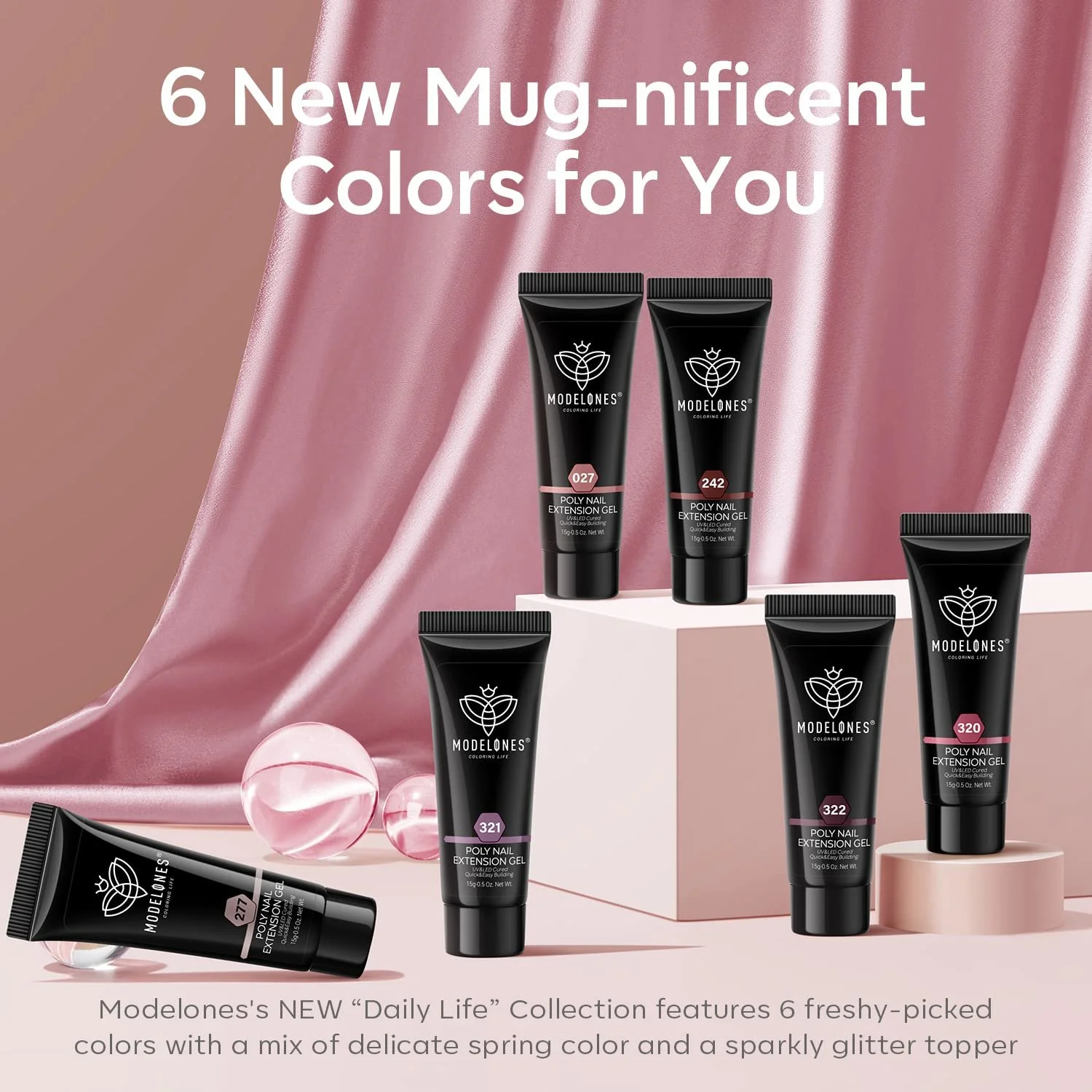 Полигель Modelones Набор 6 цветов Натуральный розовый фиолетовый, фото №7