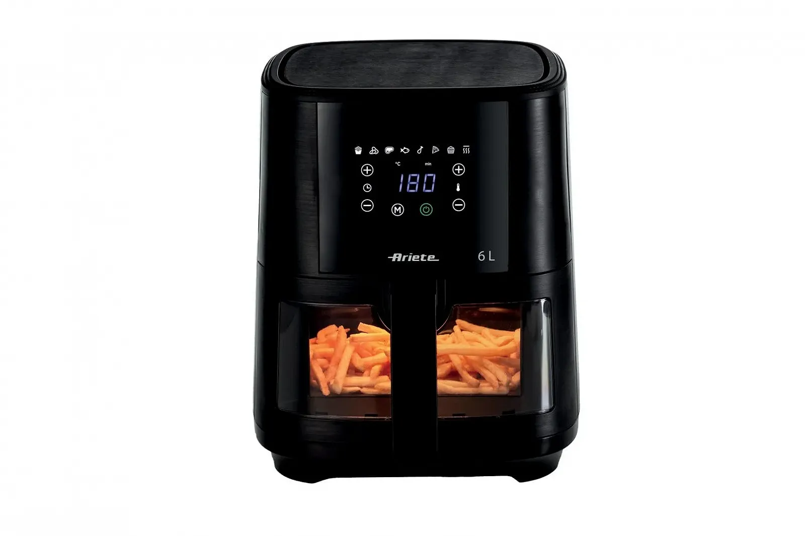 Мультипіч Ariete 6 л 1300 Вт 2.5 кг 8 програм до 200°C з прозорим кошиком Чорна, фото №1 Мультипіч Ariete 6 л 1300 Вт 2.5 кг 8 програм до 200°C з прозорим кошиком Чорна, фото №1