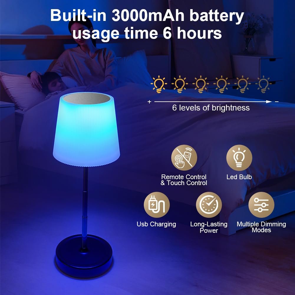 Світлодіодна настільна лампа HOTUT бездротова сенсорна регульована за висотою 16 кольорів RGB USB-C, фото №5