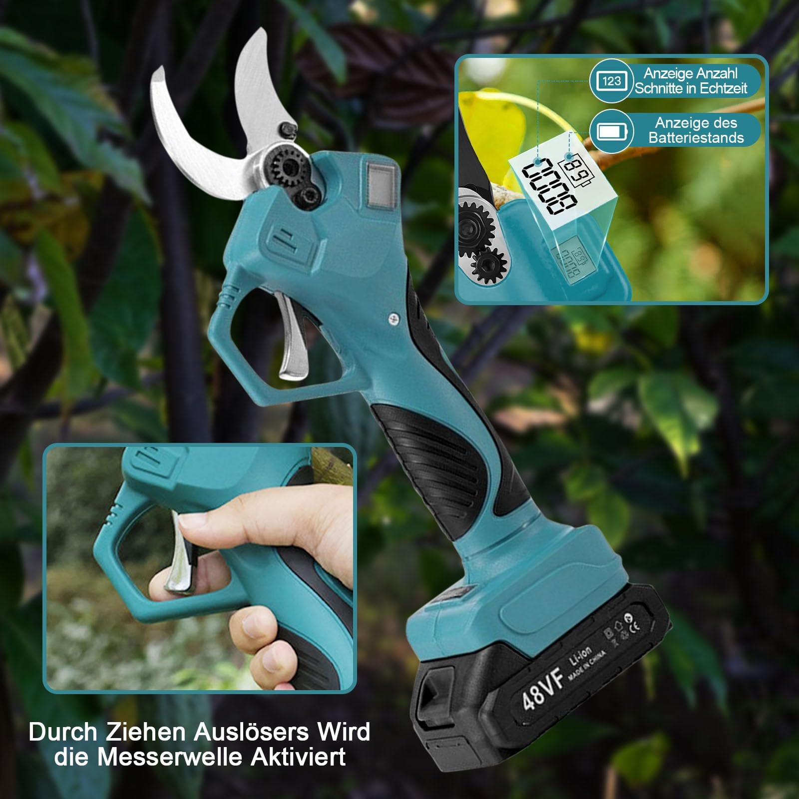 Секатор Aolawco електричний бездротовий Сумісний з Makita 18 V з LCD-дисплеєм і 4-рівневим регулюванням леза, фото №3