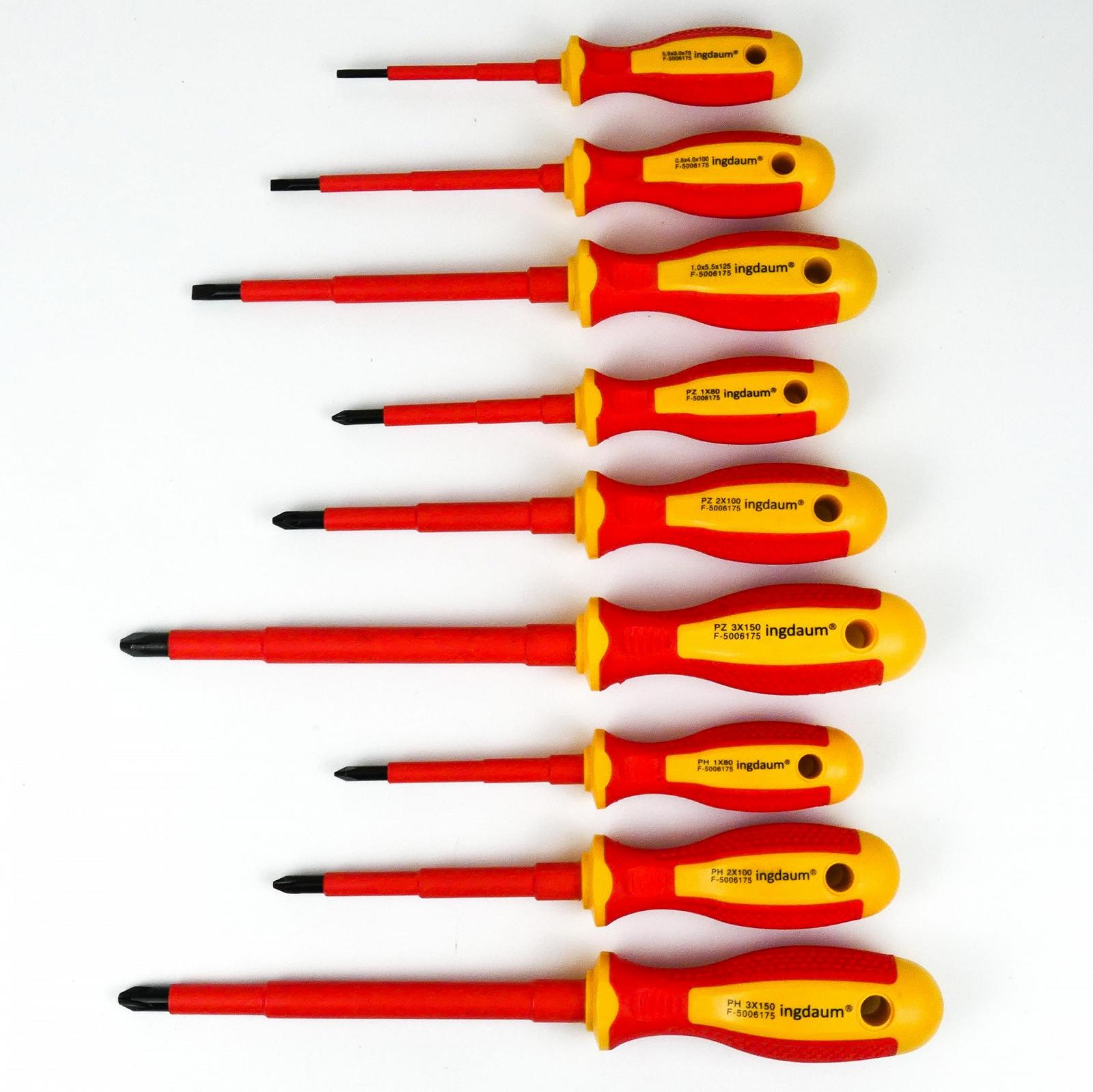 Набор отверток ingdaum VDE 9 шт. изолированные 1000V Slotted PH PZ, фото №1