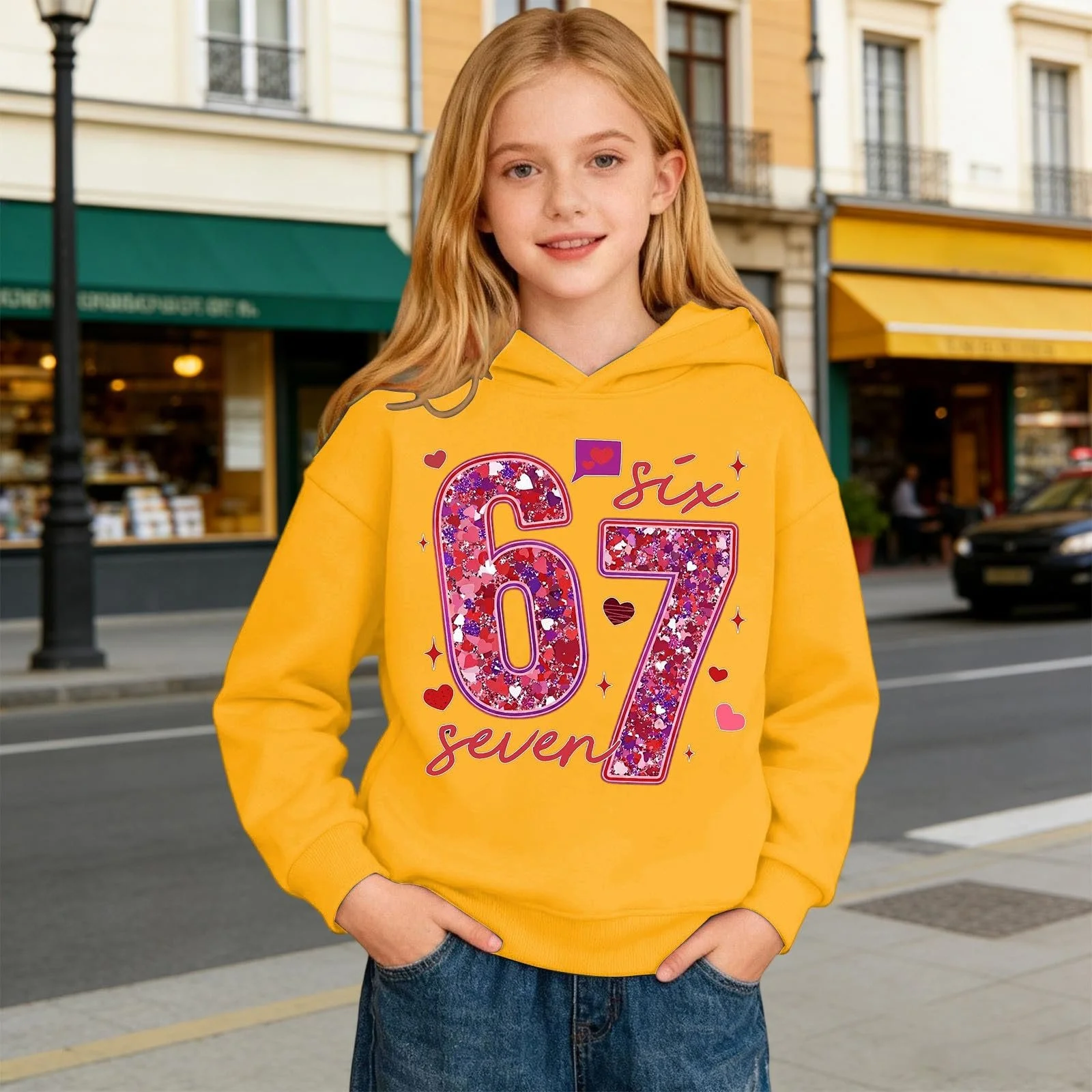 67 Пуловер Худи Детский Мультяшный Длинный Рукав Туника Топы Ретро Шесть Семь Худи с Принтом для Вечеринок Праздничная Уличная Одежда для Детей, фото №4