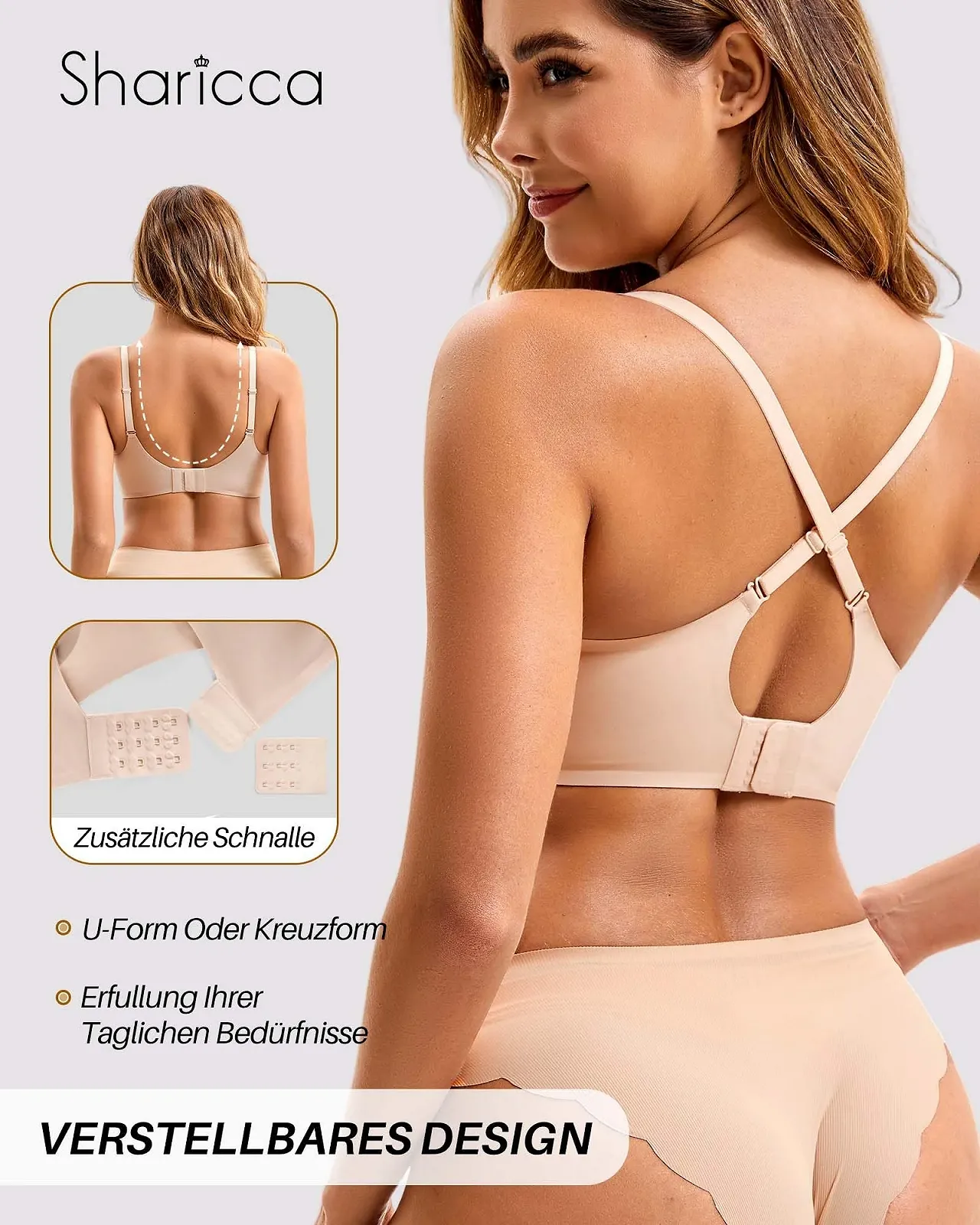 Бюстгальтер SHARICCA Women's кружевной Push Up без косточек бесшовный с V-образным вырезом, фото №3