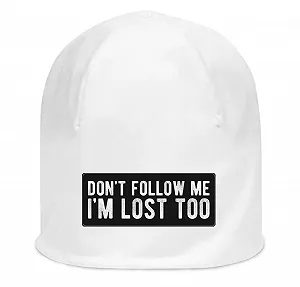 Купить Эластичная хлопковая шапка унисекс Don't Follow Me I'm Lost Too Белый - Фото 1 Эластичная хлопковая шапка унисекс Don't Follow Me I'm Lost Too Белый - Фото 1