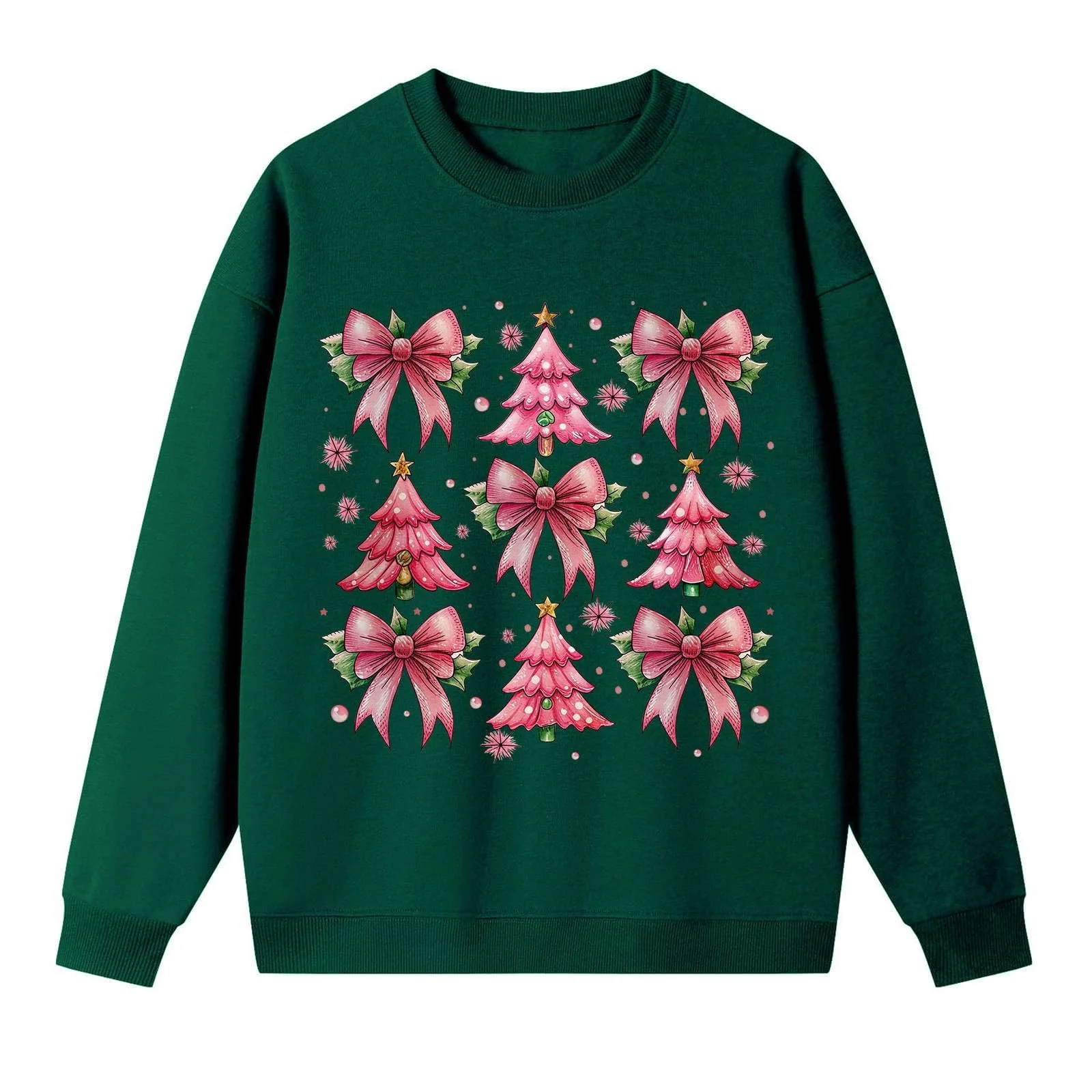 Женский свитшот Xmas 2025 Зимний теплый Женский Рождественский Модный Повседневный бант Санта Принт Длинный рукав Круглый вырез 4X Женский свитшот, фото №2