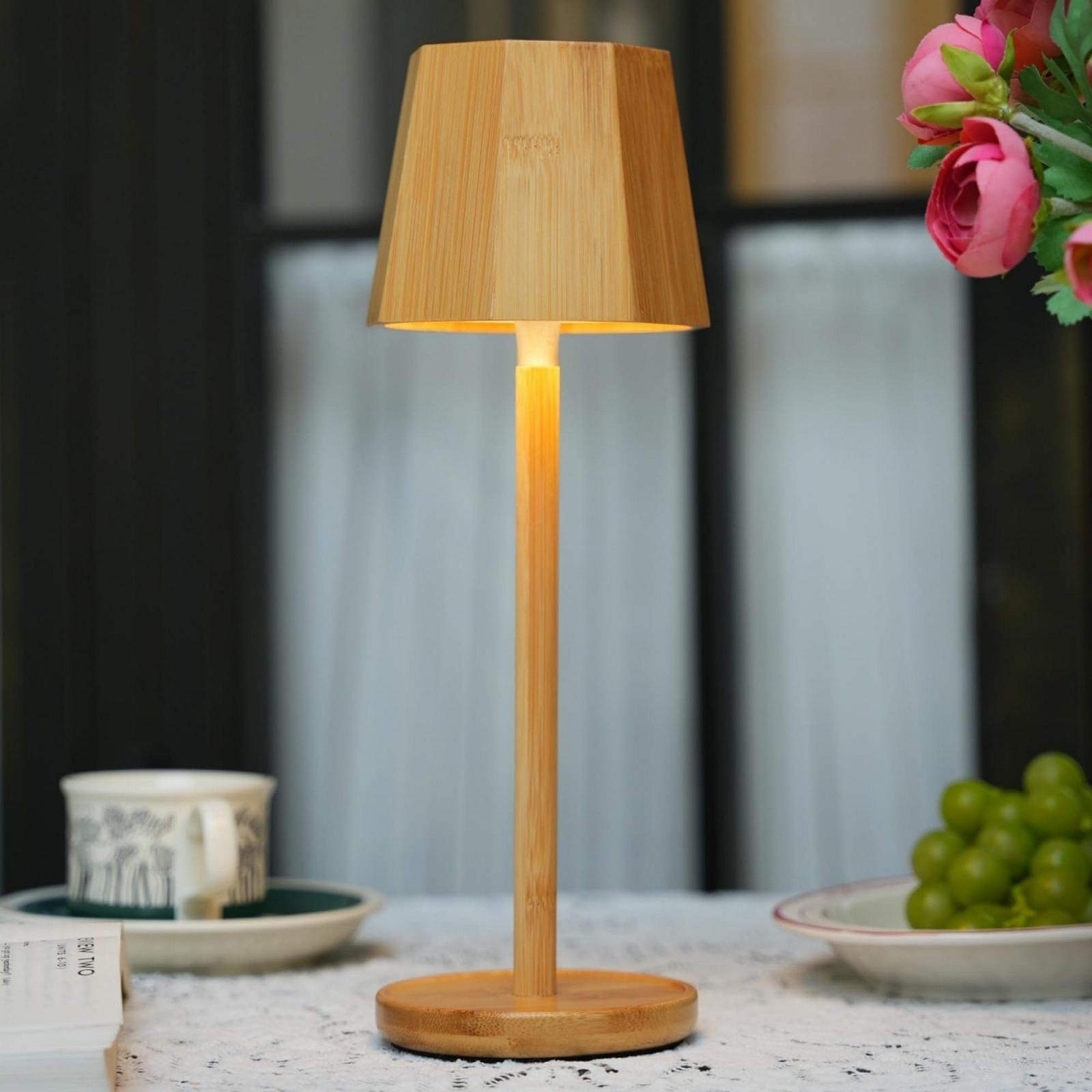 Настільна лампа LED Vintage Bamboo Boho бездротова сенсорна IP54 5200 mAh Дерев'яна, фото №1