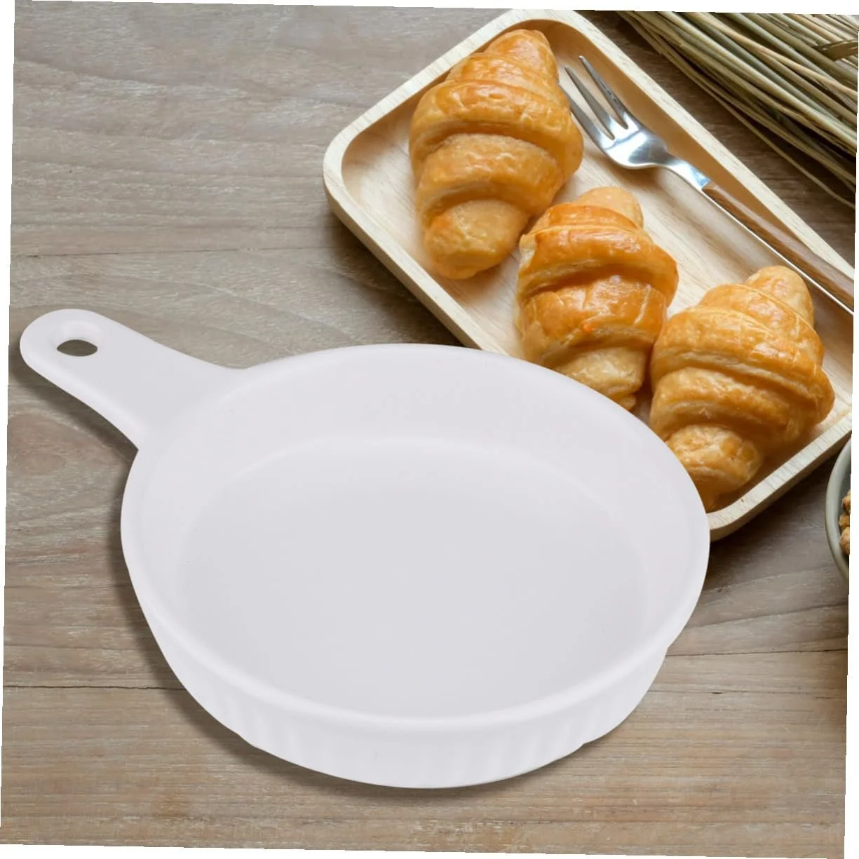 Форма TOYANDONA для запекания керамическая круглая с одной ручкой термостойкая Белая, фото №9