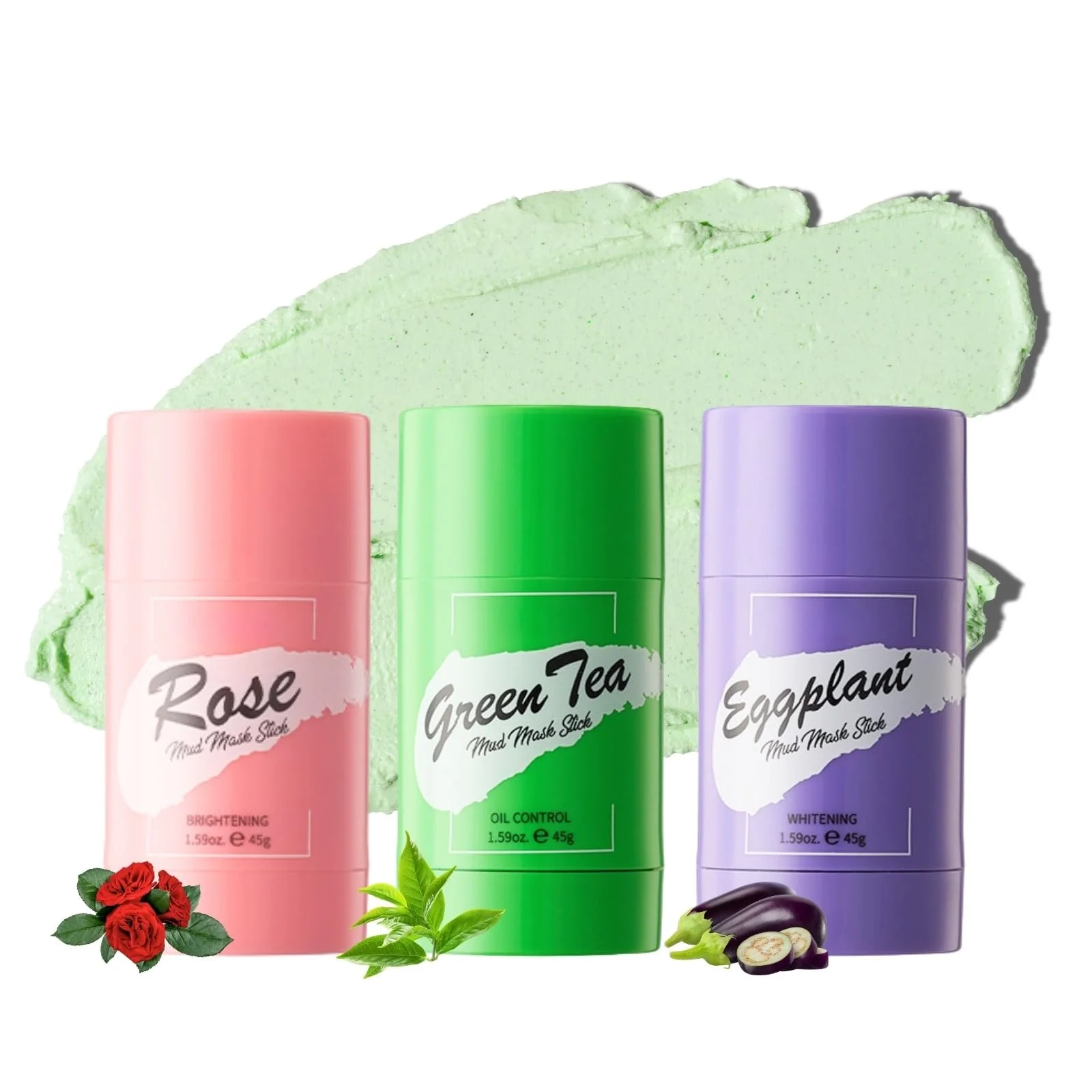 Маска-стік Зелена для контролю жирності 3 шт., 3 кольори Глиняна маска для глибокого очищення, фото №1