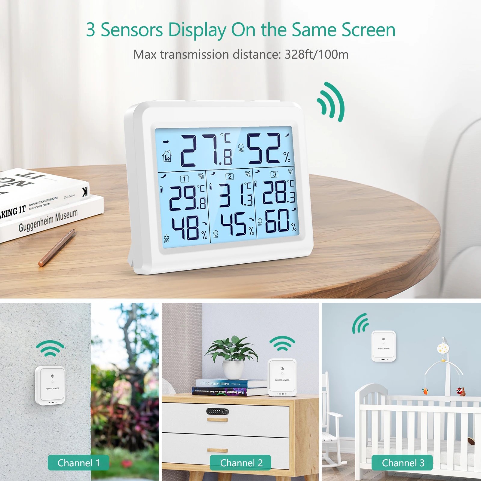 Бездротовий термометр/гігрометр ORIA, монітор температури та вологості з 3 зовнішніми датчиками, фото №5 Бездротовий термометр/гігрометр ORIA, монітор температури та вологості з 3 зовнішніми датчиками, фото №5