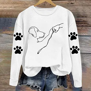 Свитшот Komiseup с принтом лапки, длинные рукава, круглый вырез, принт собаки, повседневный, с животными, осень-зима, спортивный, подростковый, для девочек 10 synthetic.ua - Фото 1