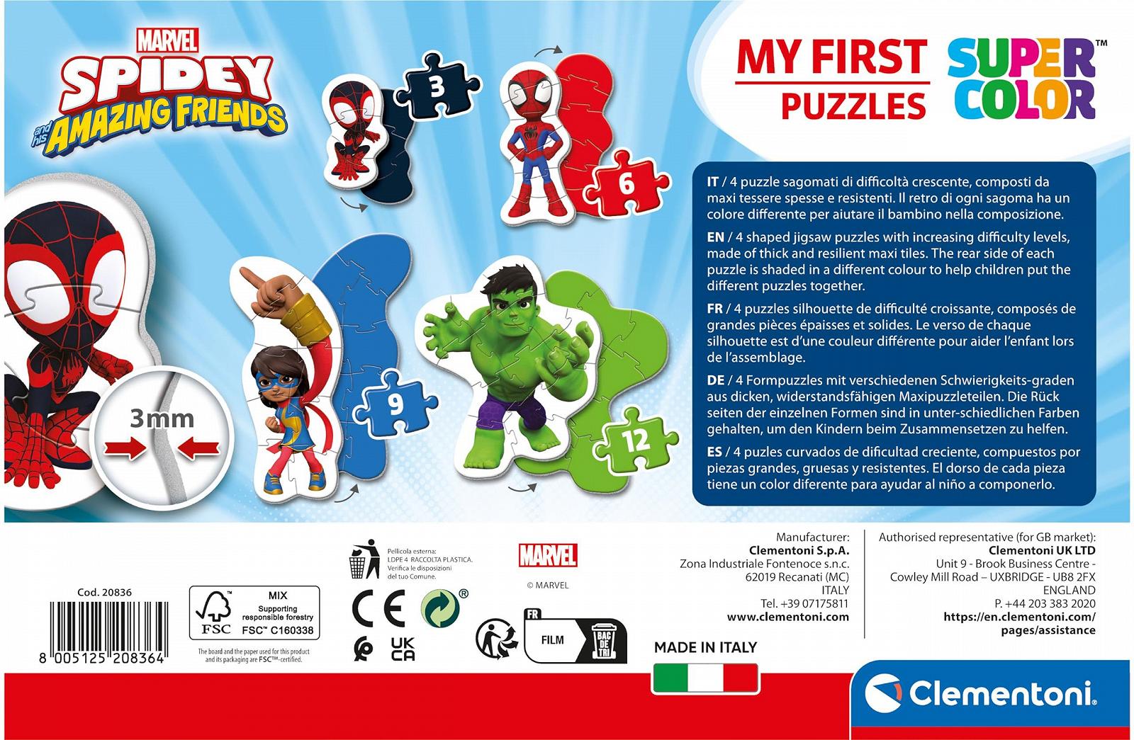 Пазл Clementoni Marvel Spidey and His Amazing Friends My First Puzzles 20836 4 мини-пазла (3, 6, 9, 12 элементов) для детей от 2 лет, фото №3 Пазл Clementoni Marvel Spidey and His Amazing Friends My First Puzzles 20836 4 мини-пазла (3, 6, 9, 12 элементов) для детей от 2 лет, фото №3