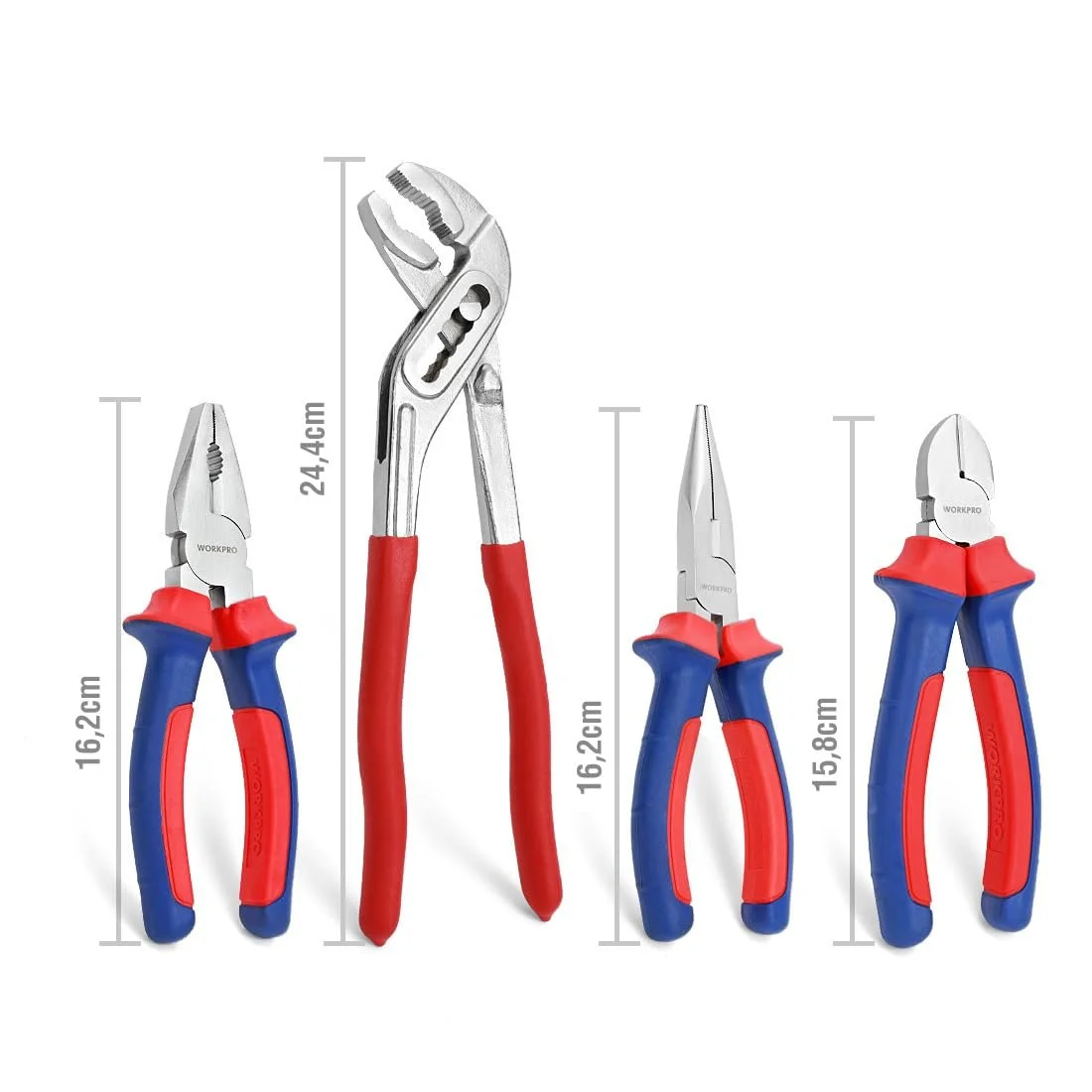 Набор плоскогубцев Workpro Бытовые плоскогубцы Комбинированные плоскогубцы Длинногубцы Боковые кусачки Клещи переставные для водяных насосов 4 шт, фото №2 Набор плоскогубцев Workpro Бытовые плоскогубцы Комбинированные плоскогубцы Длинногубцы Боковые кусачки Клещи переставные для водяных насосов 4 шт, фото №2