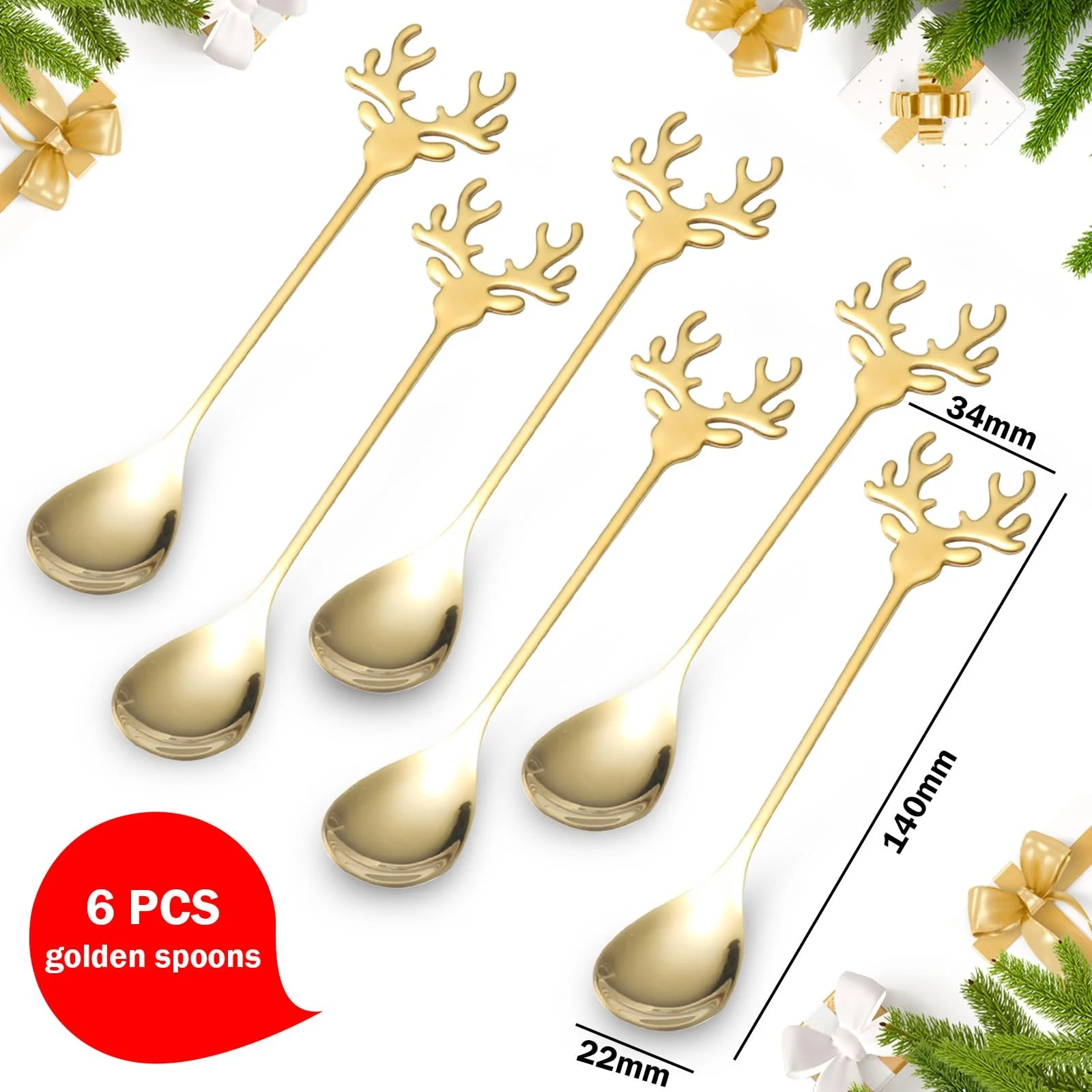 Набір ложок Elk, 6 шт, нержавіюча сталь, золотий, фото №7