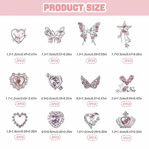 Y2K Серця, Метелики, Бантики та Зірки Сріблястий, 36 шт synthetic.ua - Фото 1