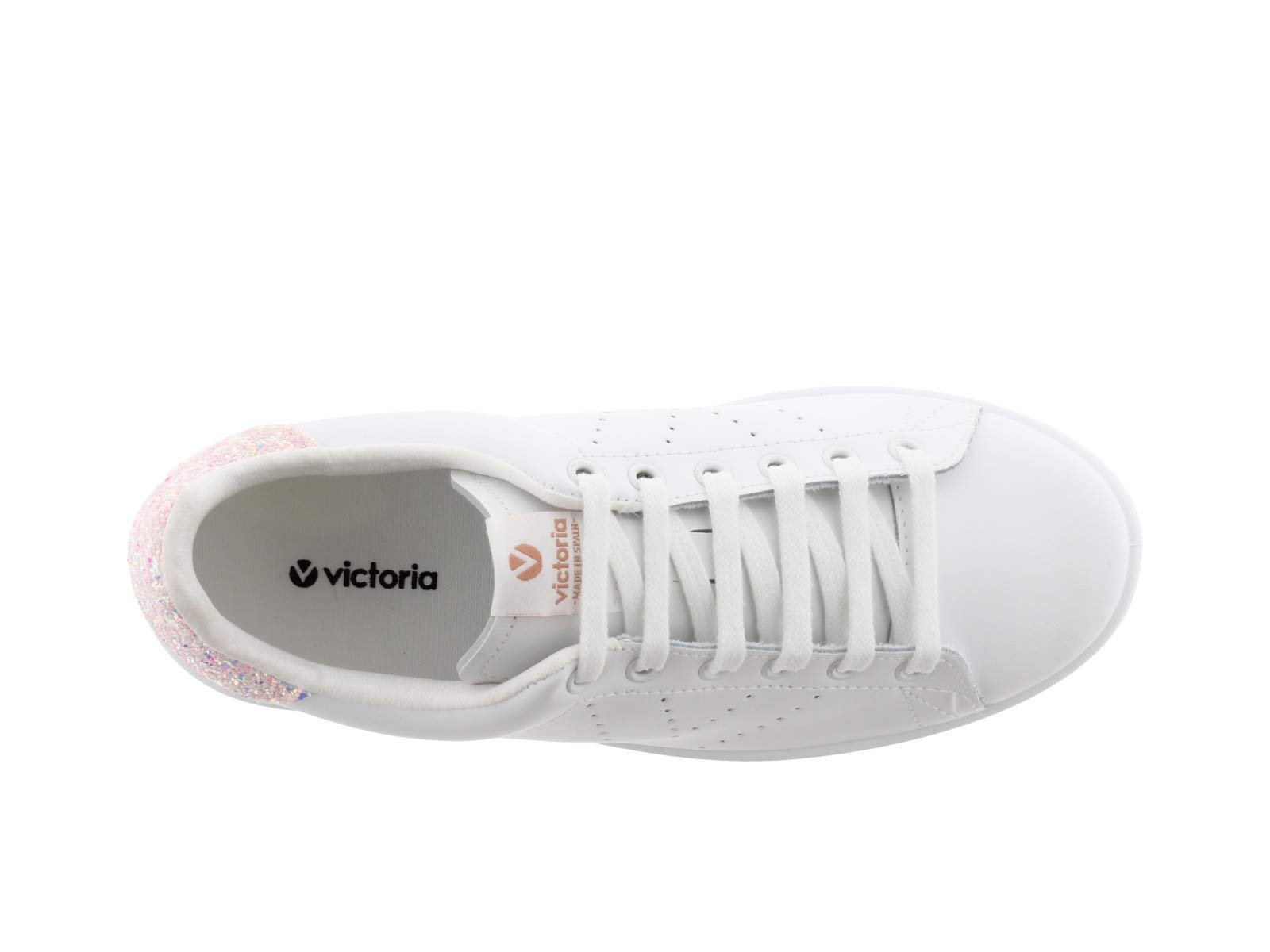 Кросівки Victoria 1125104-Women шкіряні з блискучою п'ятою та перфорованим логотипом, фото №4