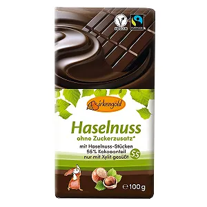 Шоколад Birkengold Hazelnut 100 г, 55% какао, с ксилитолом, Fair Trade, веганский - Фото 1